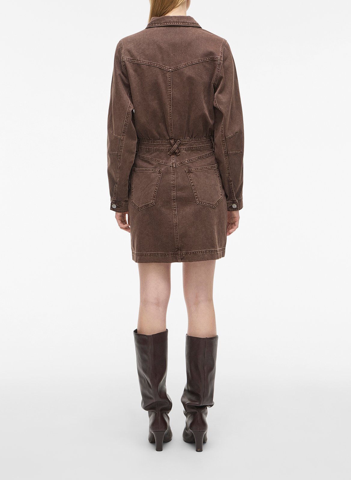 Robe courte col classique en coton et coton recyclé ROUGE EDIT Marron