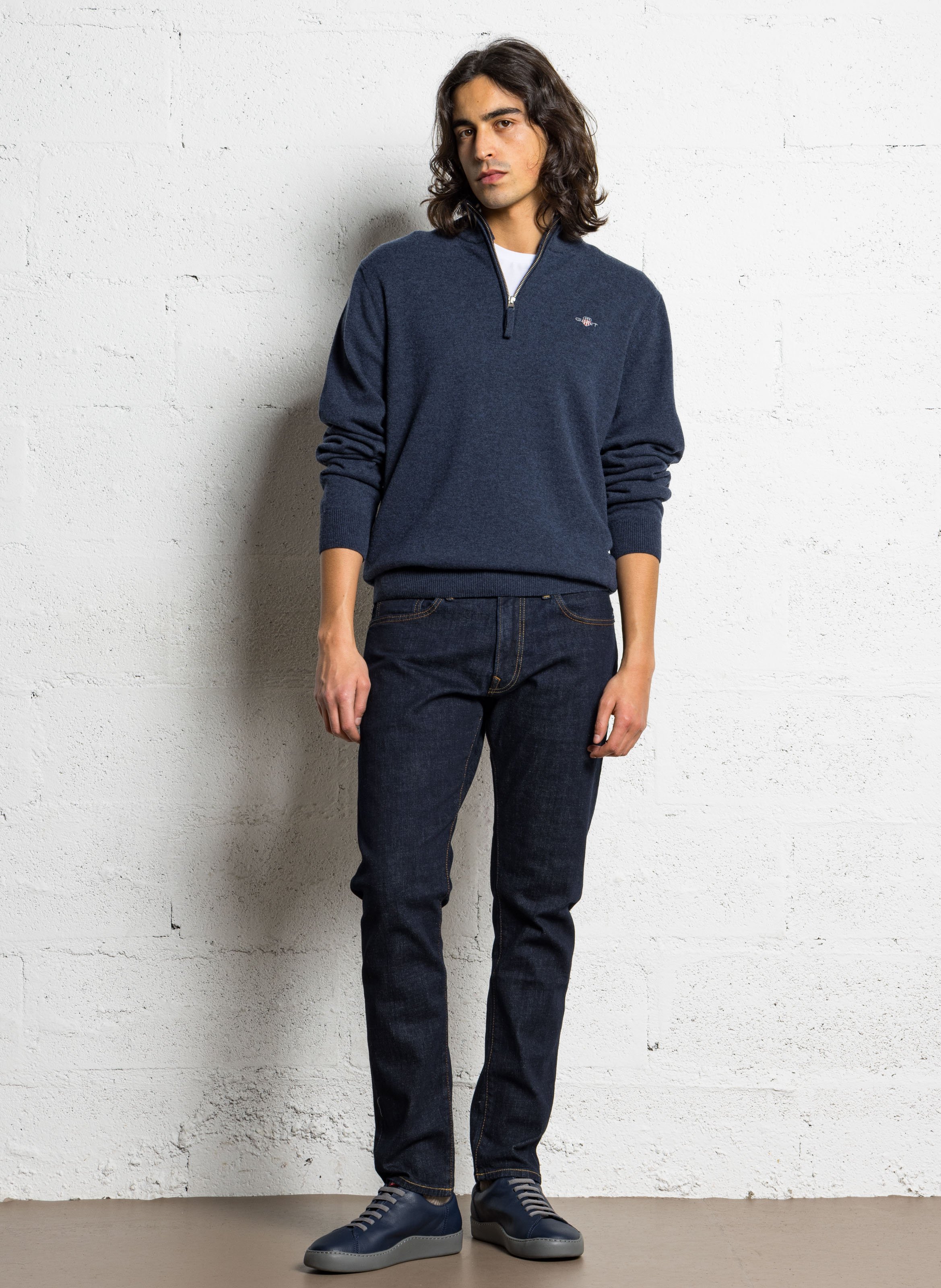 High-neck wool sweater with zip GANT Blue