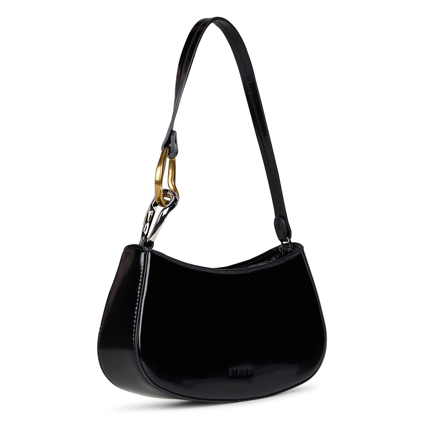 Sac baguette zippé en cuir STAUD Noir