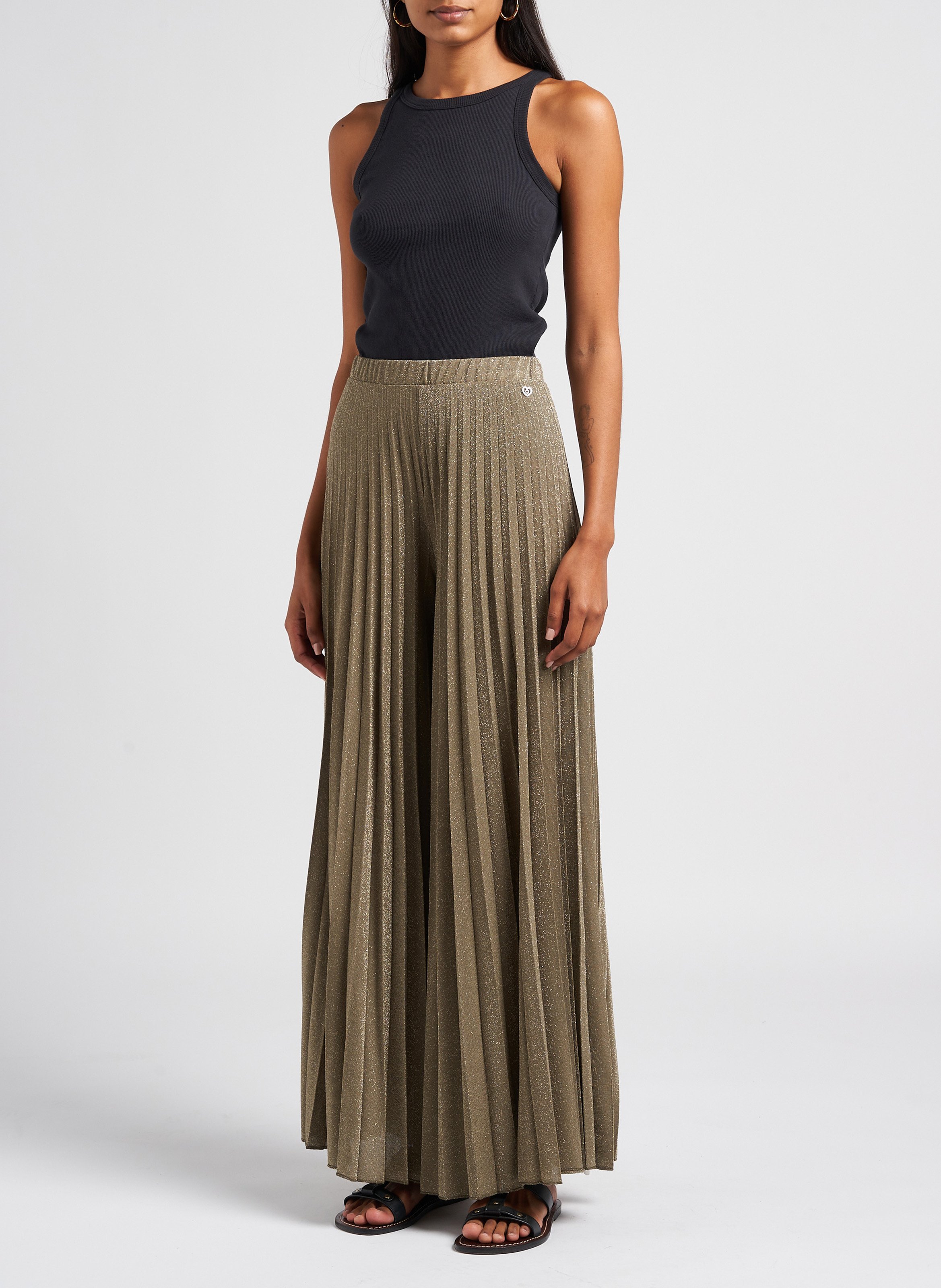 Straight-leg pleated pants PLEASE Khaki
