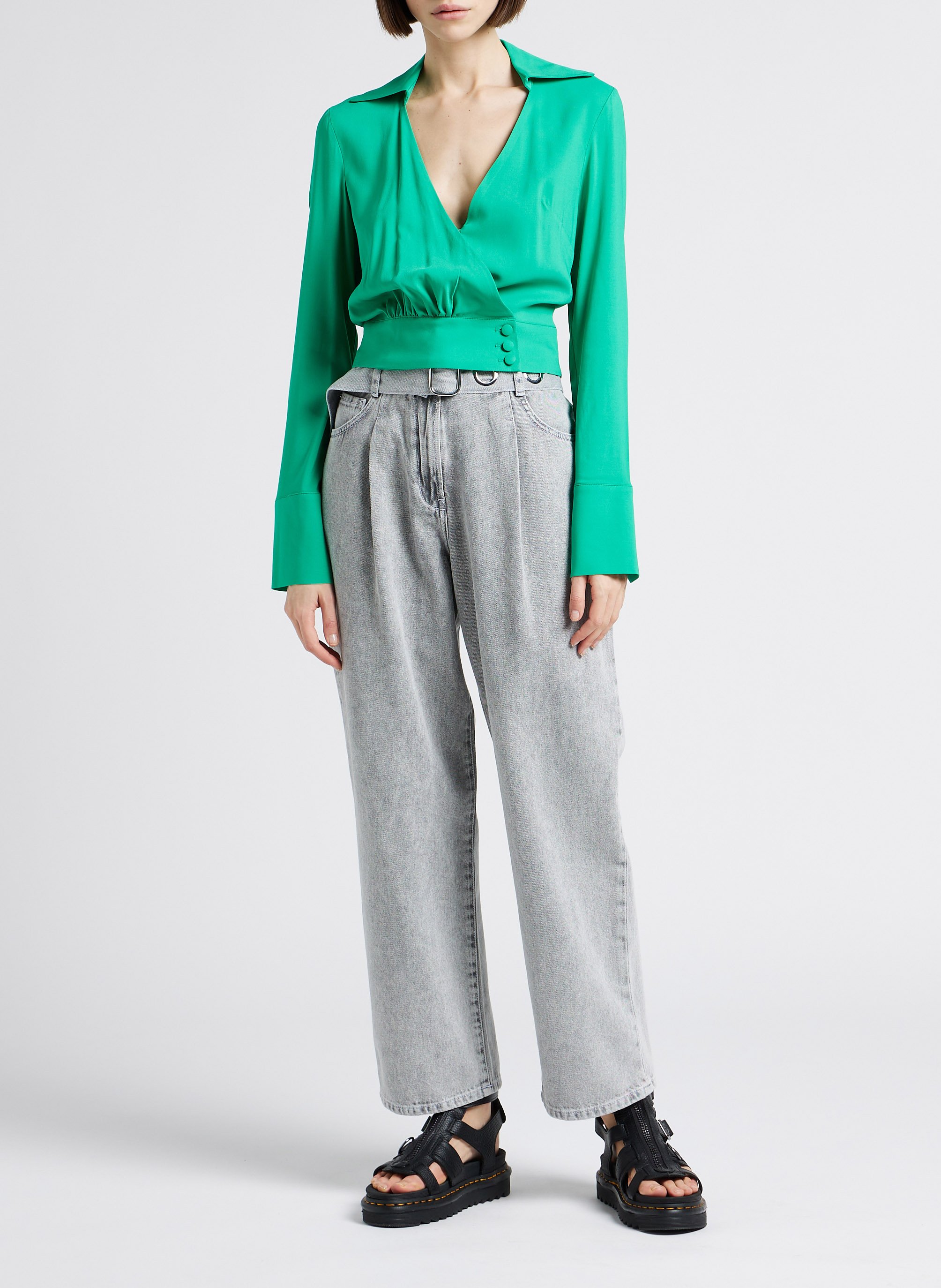 Top décolleté V à revers  MARGAUX LONNBERG Vert