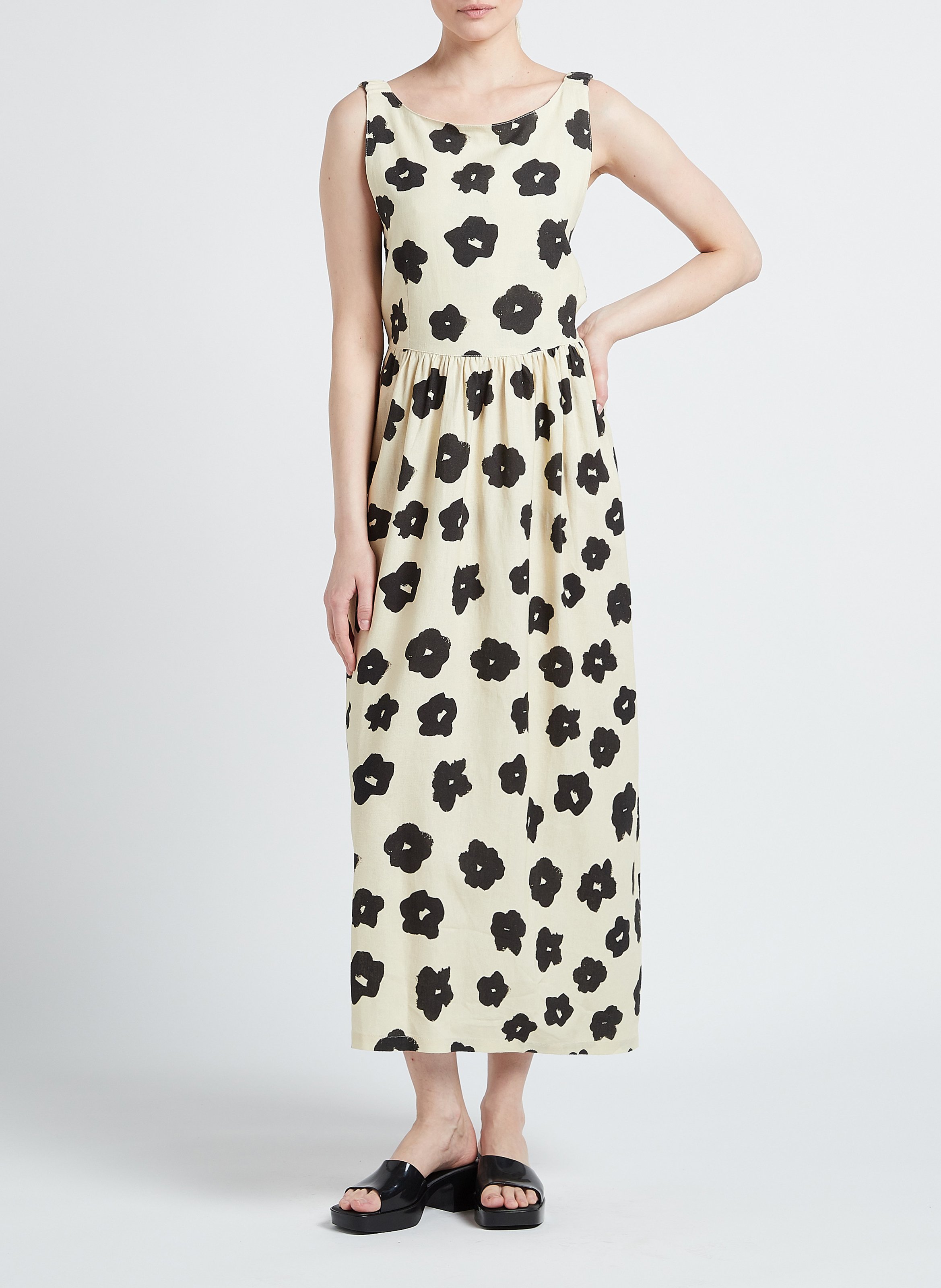 Lange, uitlopende jurk | linnenblend RITA ROW Veelkleurig