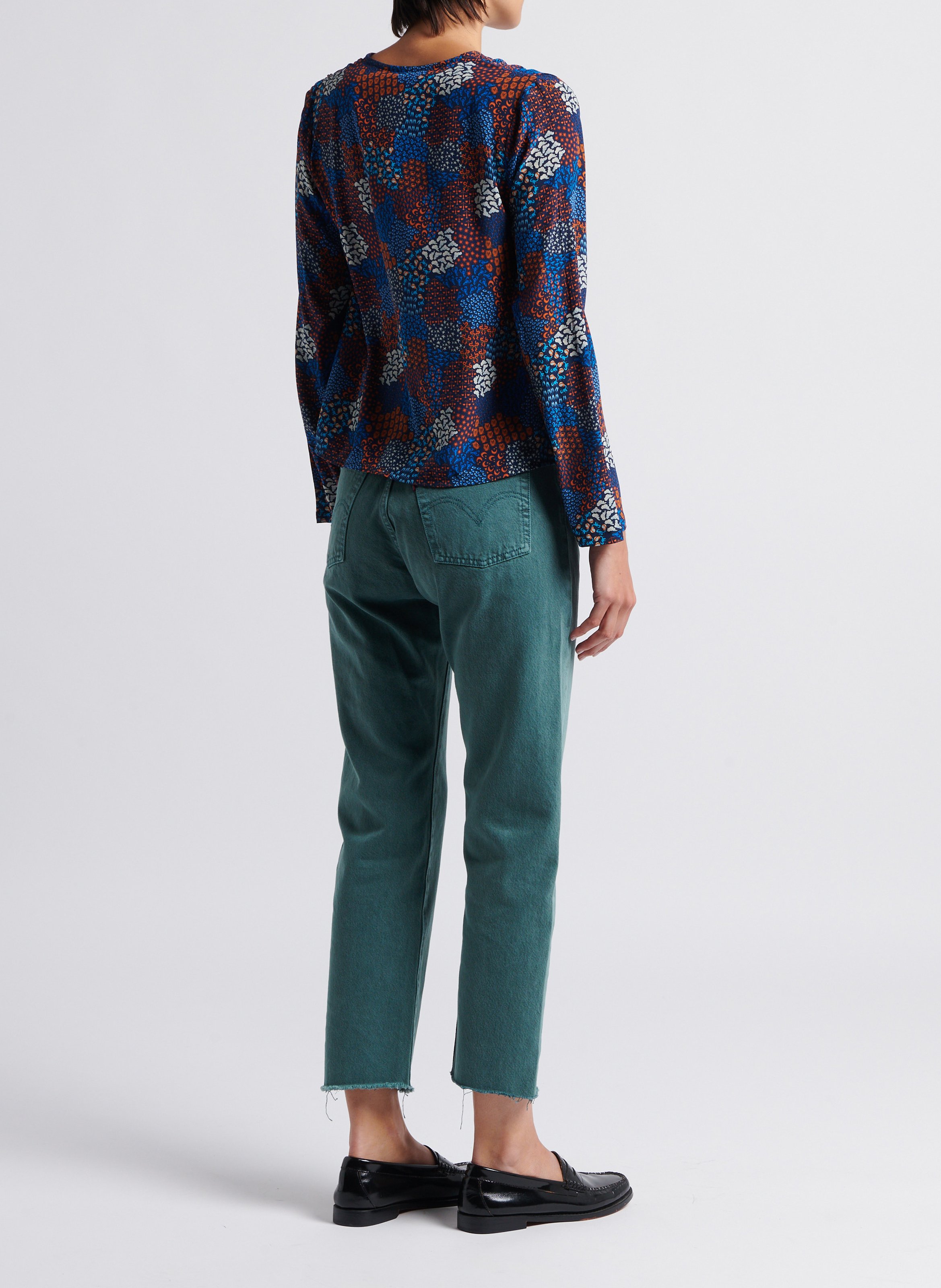 Seidenbluse mit V-Ausschnitt SOI PARIS Blau