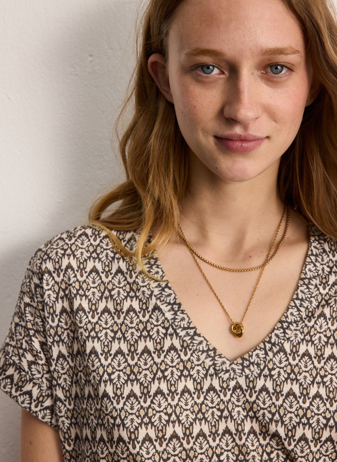 Baumwoll-T-Shirt mit U-Boot-Ausschnitt PABLO Beige