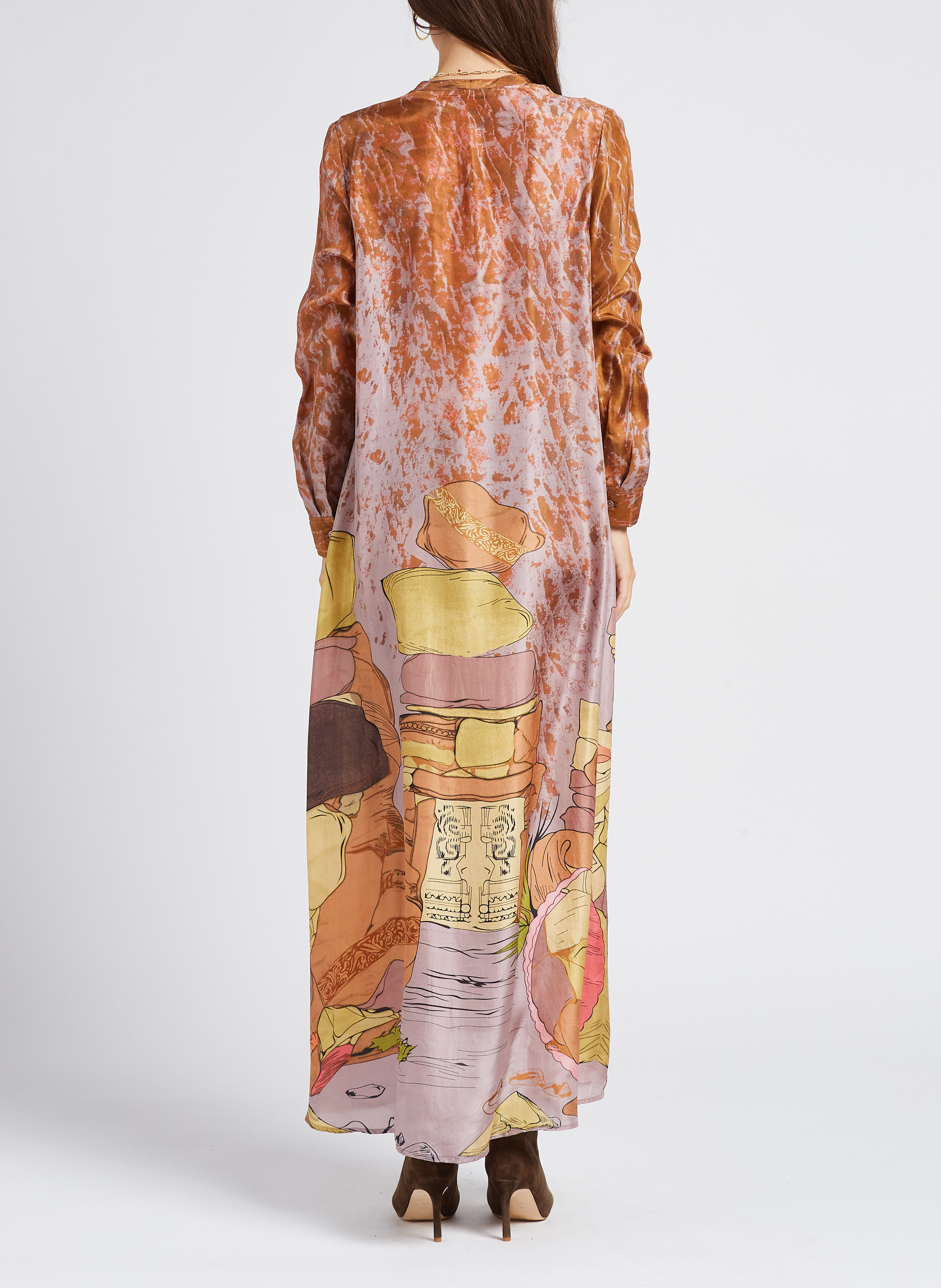 Langes bedrucktes Hemdkleid aus Seide MES DEMOISELLES Rosa