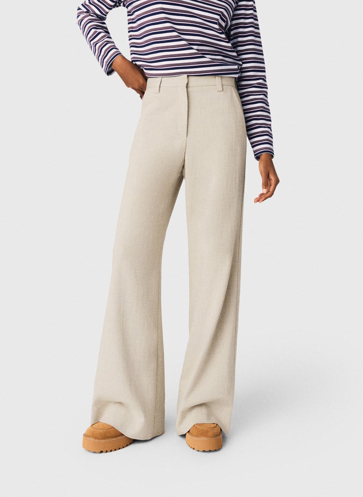 Pantalon large taille haute MAJE Beige