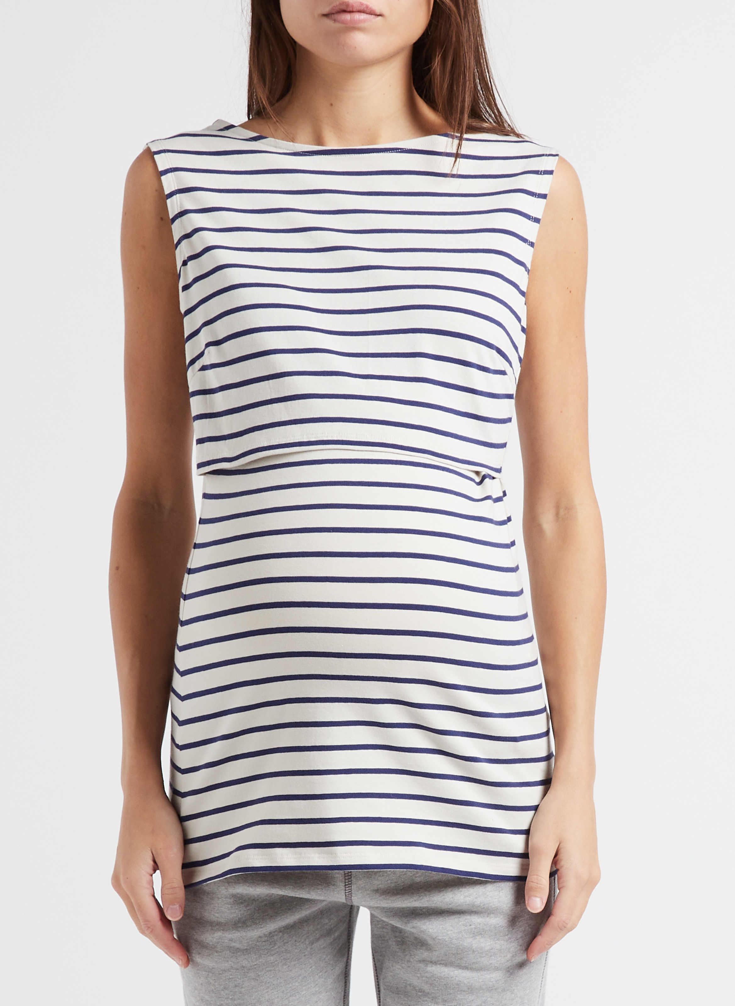 Canotta per allattare collo a barchetta a righe in cotone bio stretch BOOB Multicolore