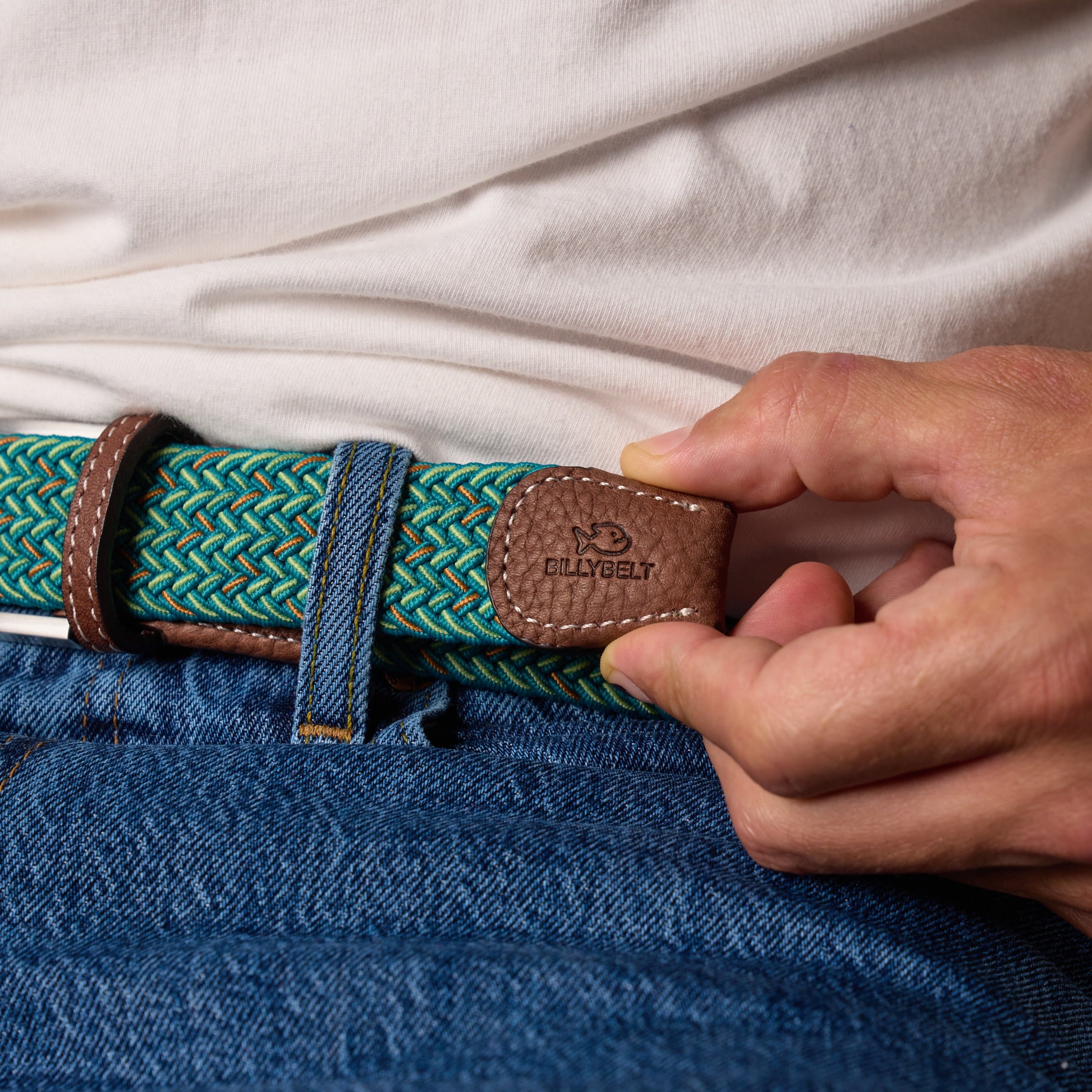 Multicolored braided elastic belt BILLYBELT Green