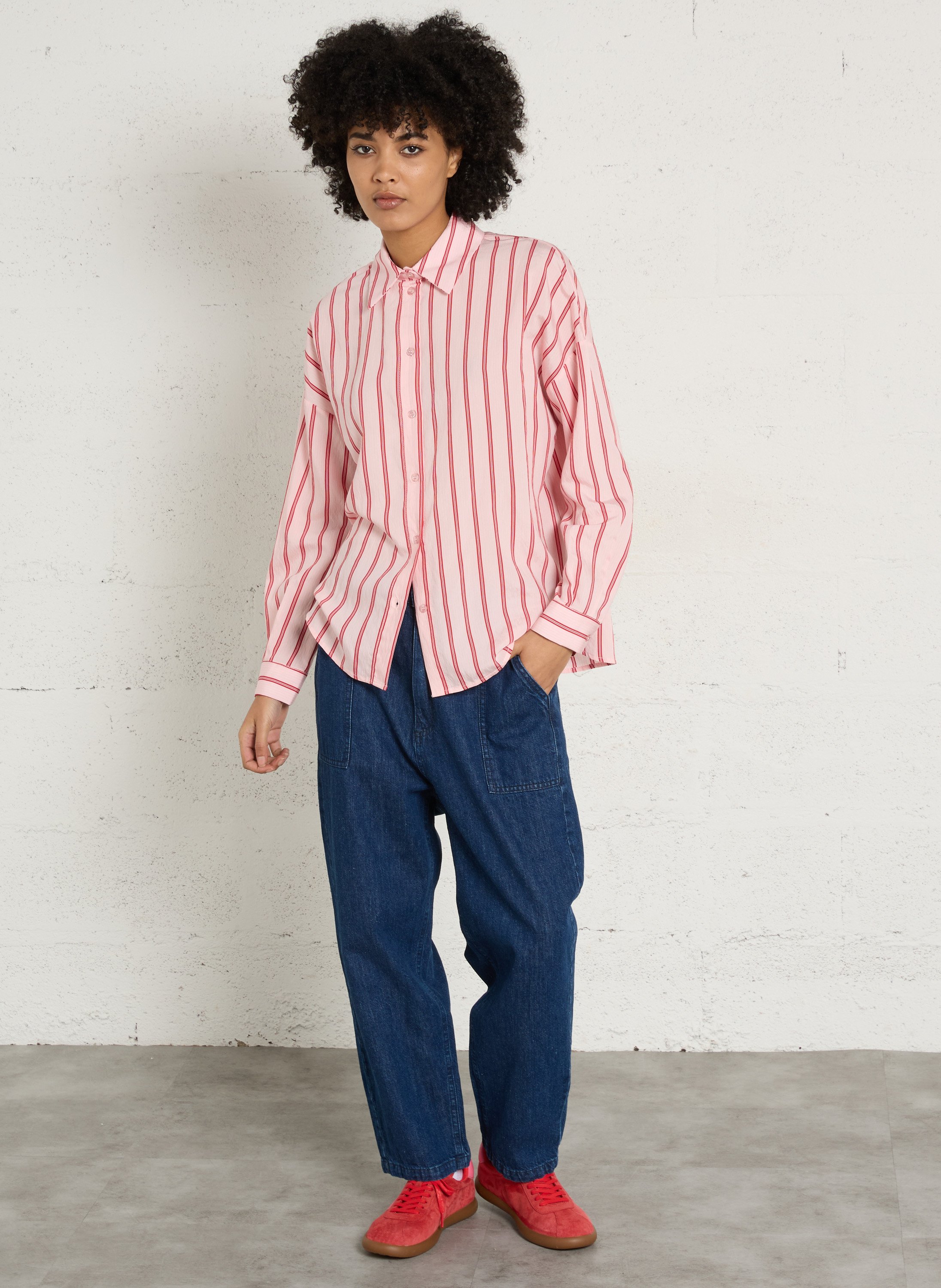 Striped loose-fit shirt with classic collar IMPERIAL Pink