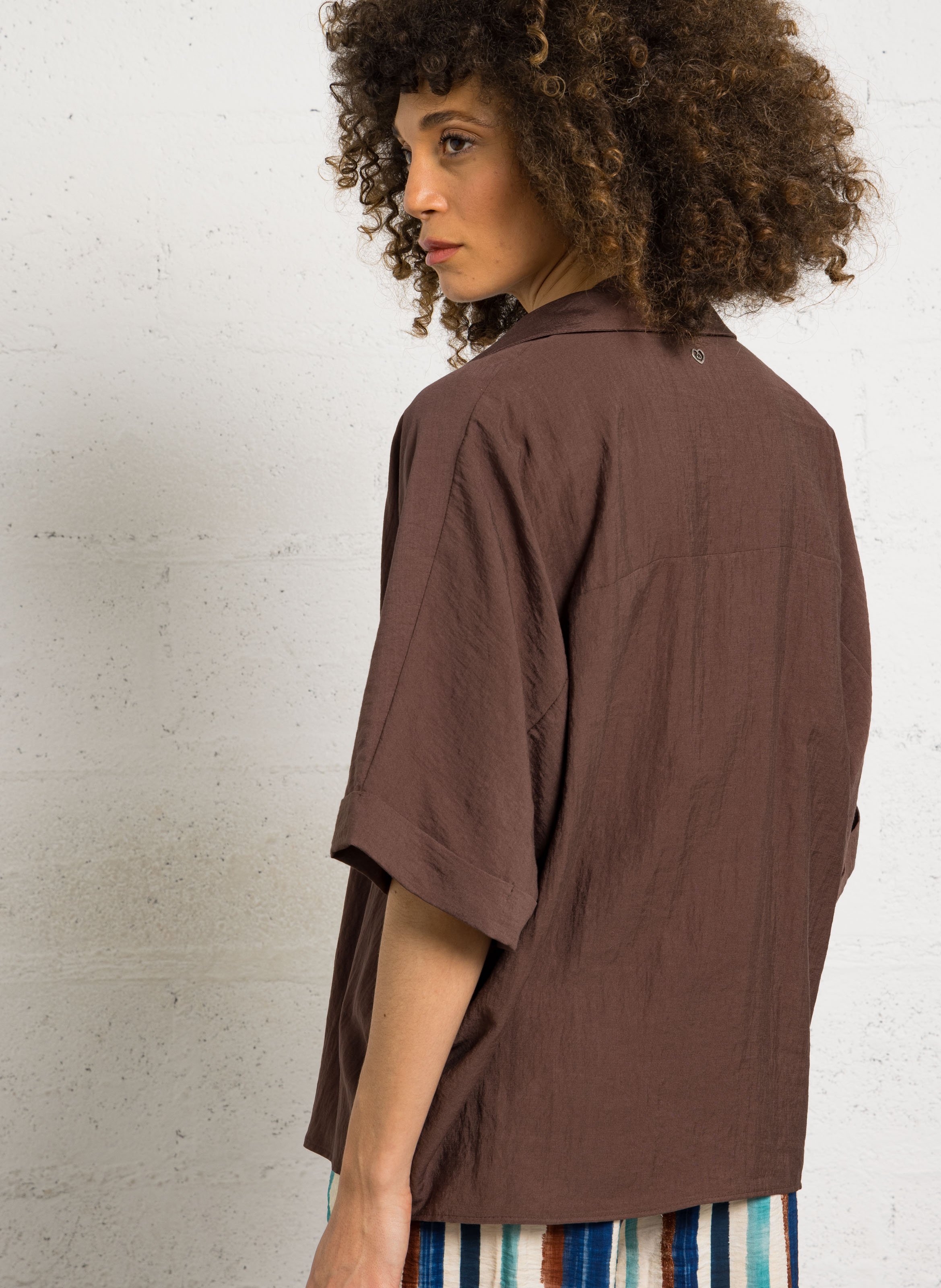 Blouse V-neck plain PLEASE Brown