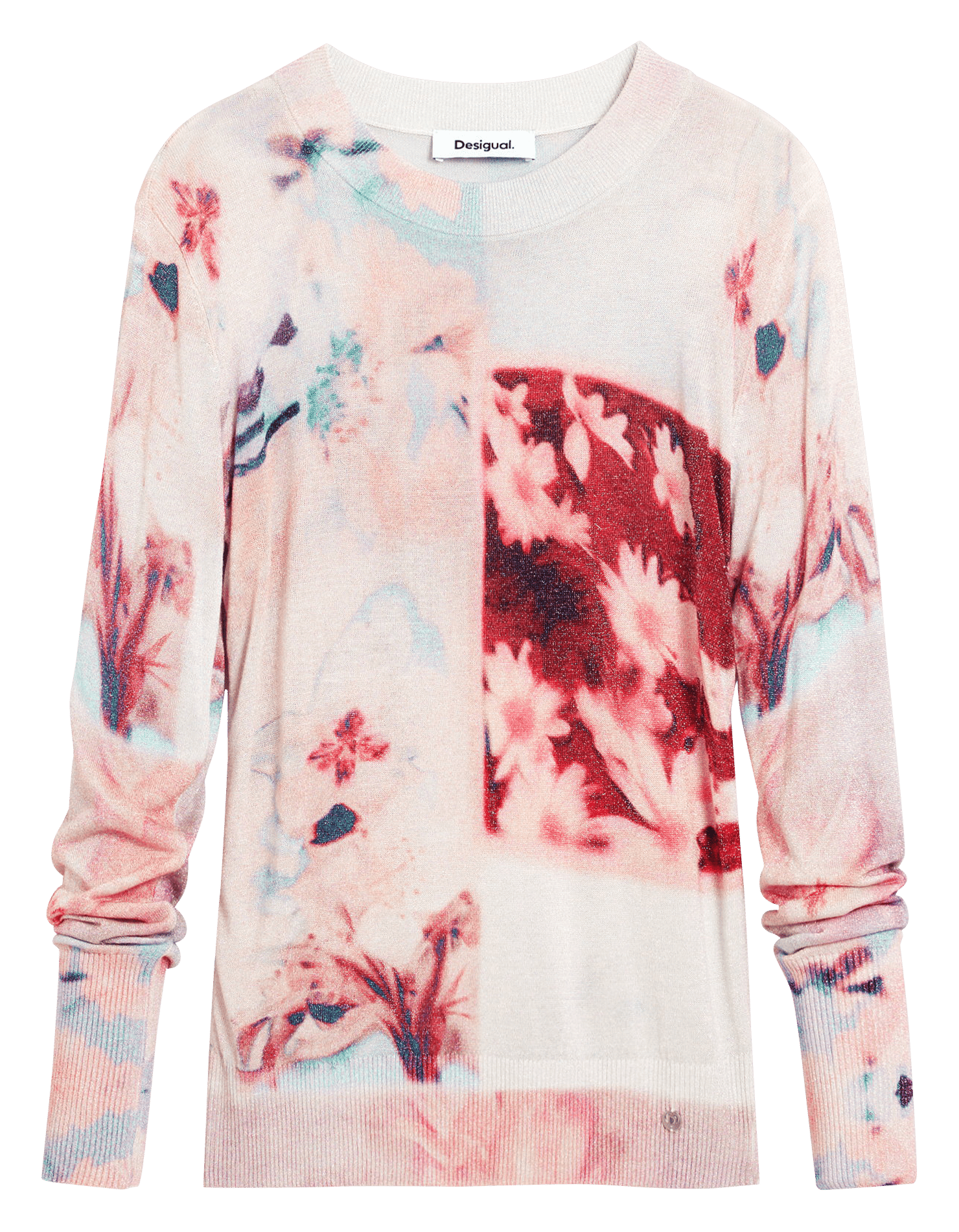Pull col rond à imprimé floral DESIGUAL Rouge