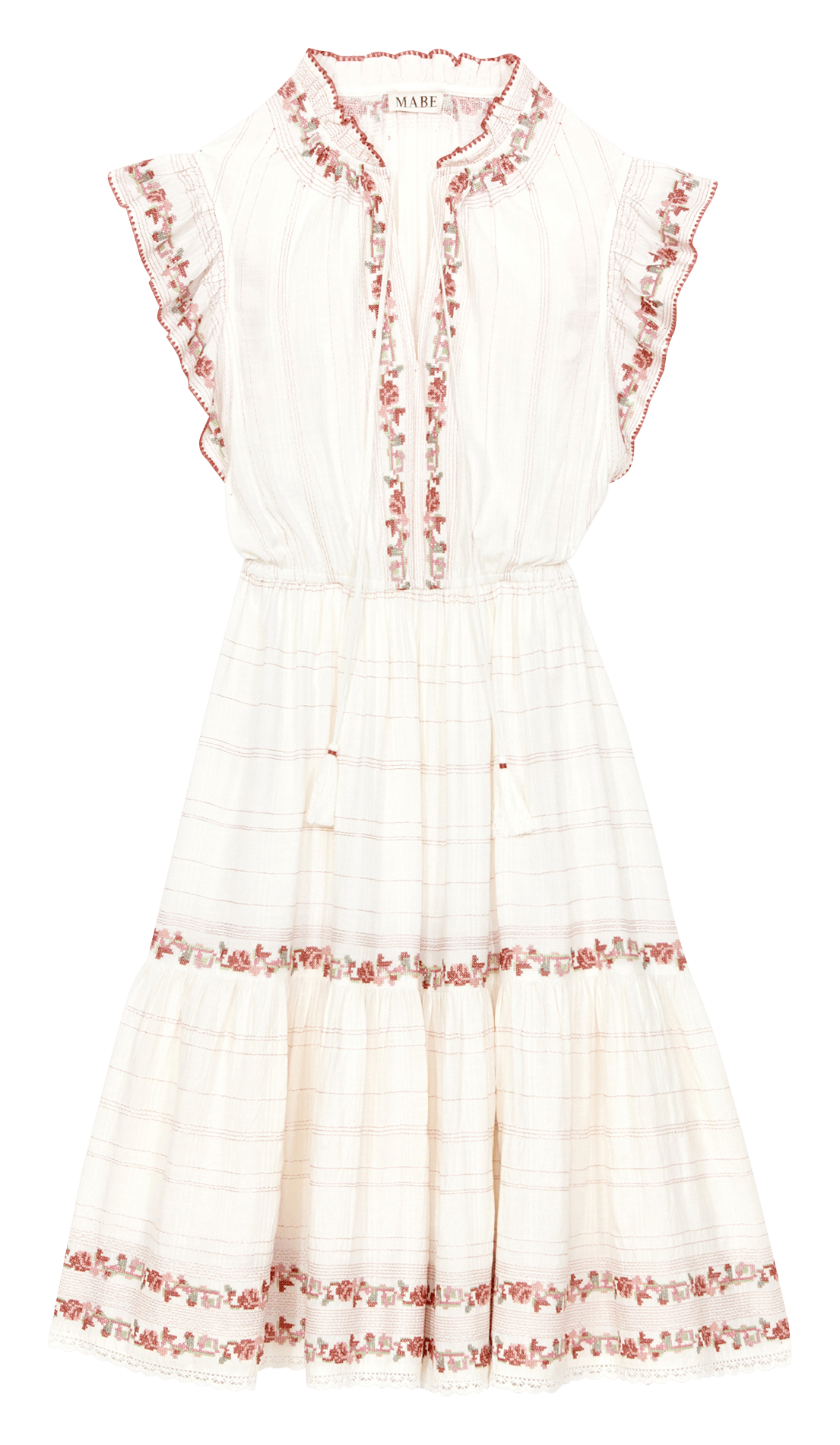 Vestido midi de algodón bordado con cuello de pico M.A.B.E Blanco