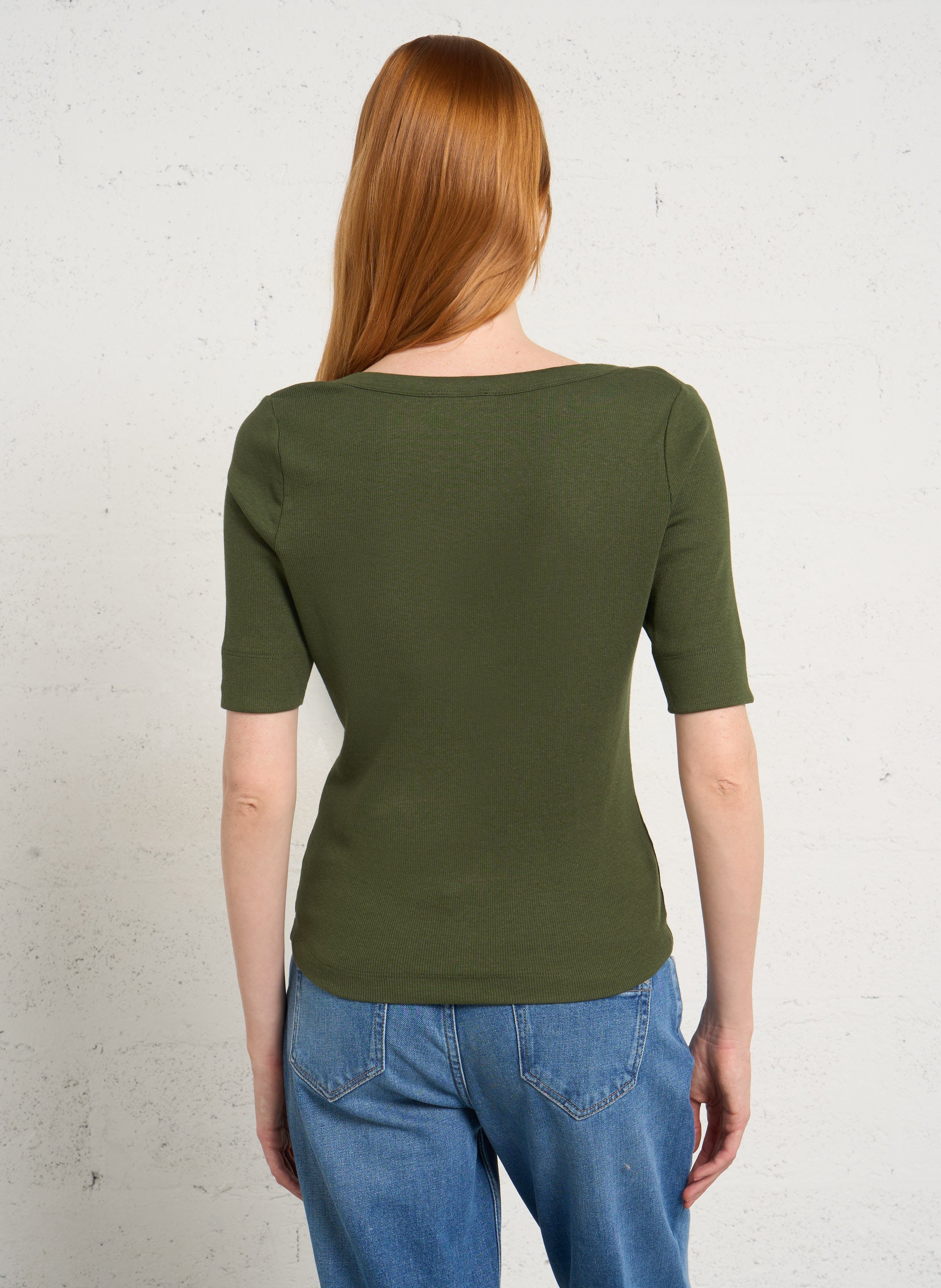 Tee-shirt col rond en coton mélangé MAISON 123 Kaki