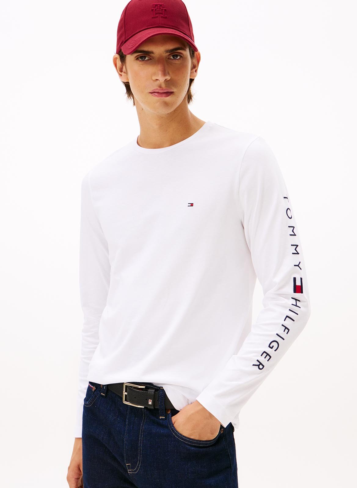 Tee-shirt col rond regular-fit en coton TOMMY HILFIGER Blanc