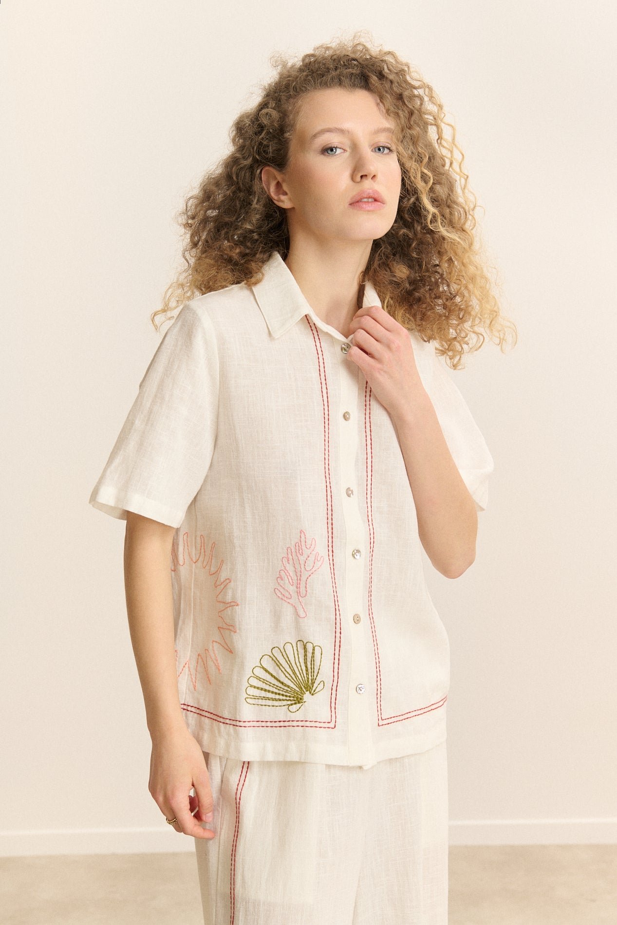 Short-sleeved embroidered shirt GARANCE PARIS White