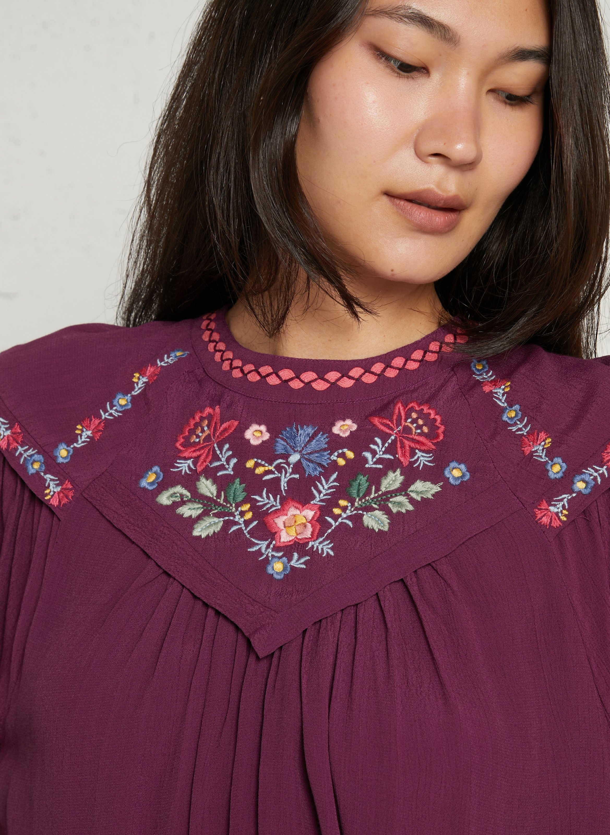 Blouse droite col rond brodé LOUISE MISHA Rouge