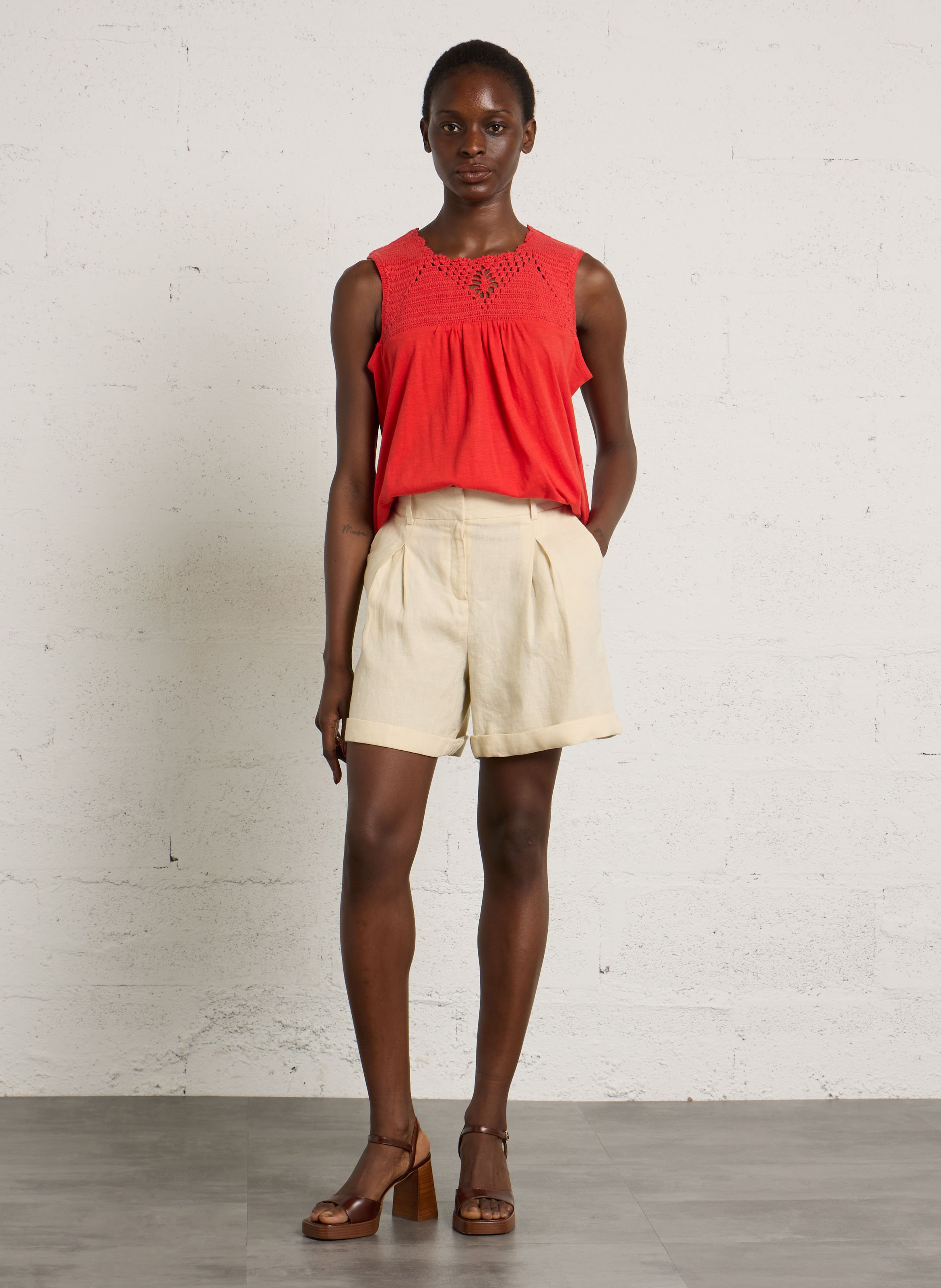 Katoenen blouse met ronde hals MAISON 123 Rood