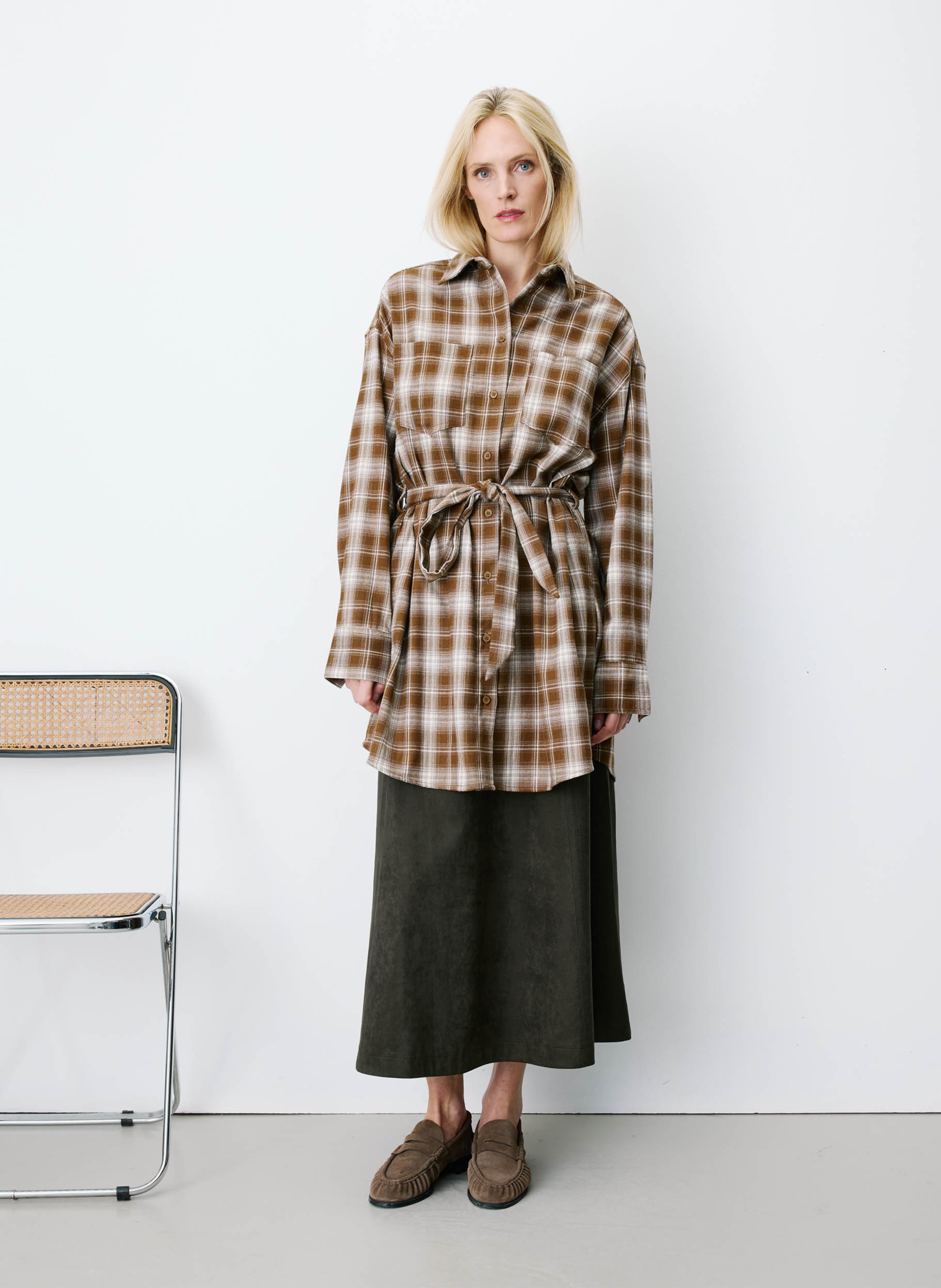 Short checkered belted dress GRACE ET MILA Brown