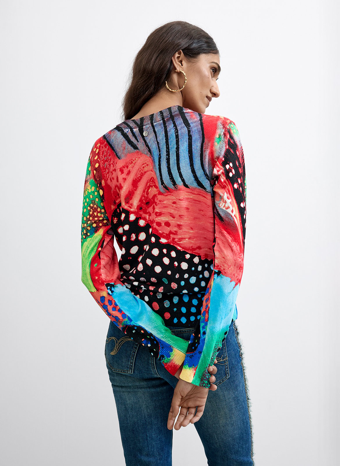 Straight printed round-neck sweater DESIGUAL Black