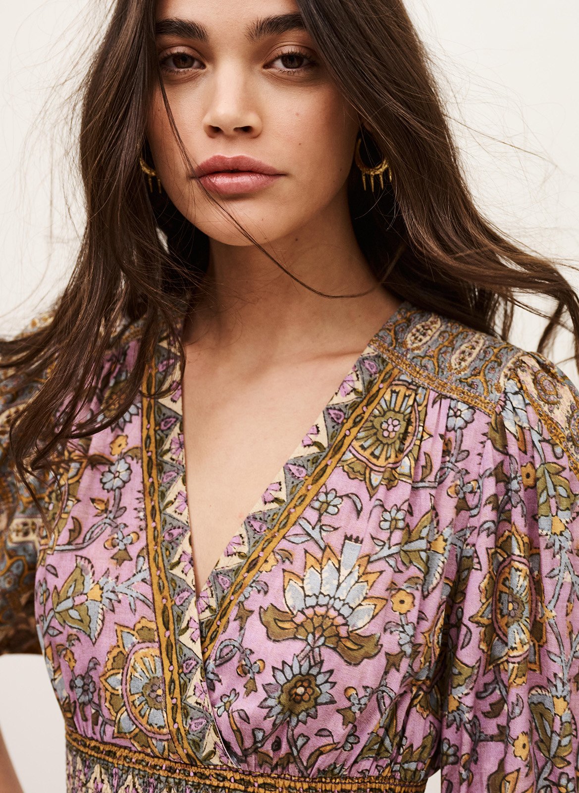 Lange jurk met V-hals en print BA&SH Violet