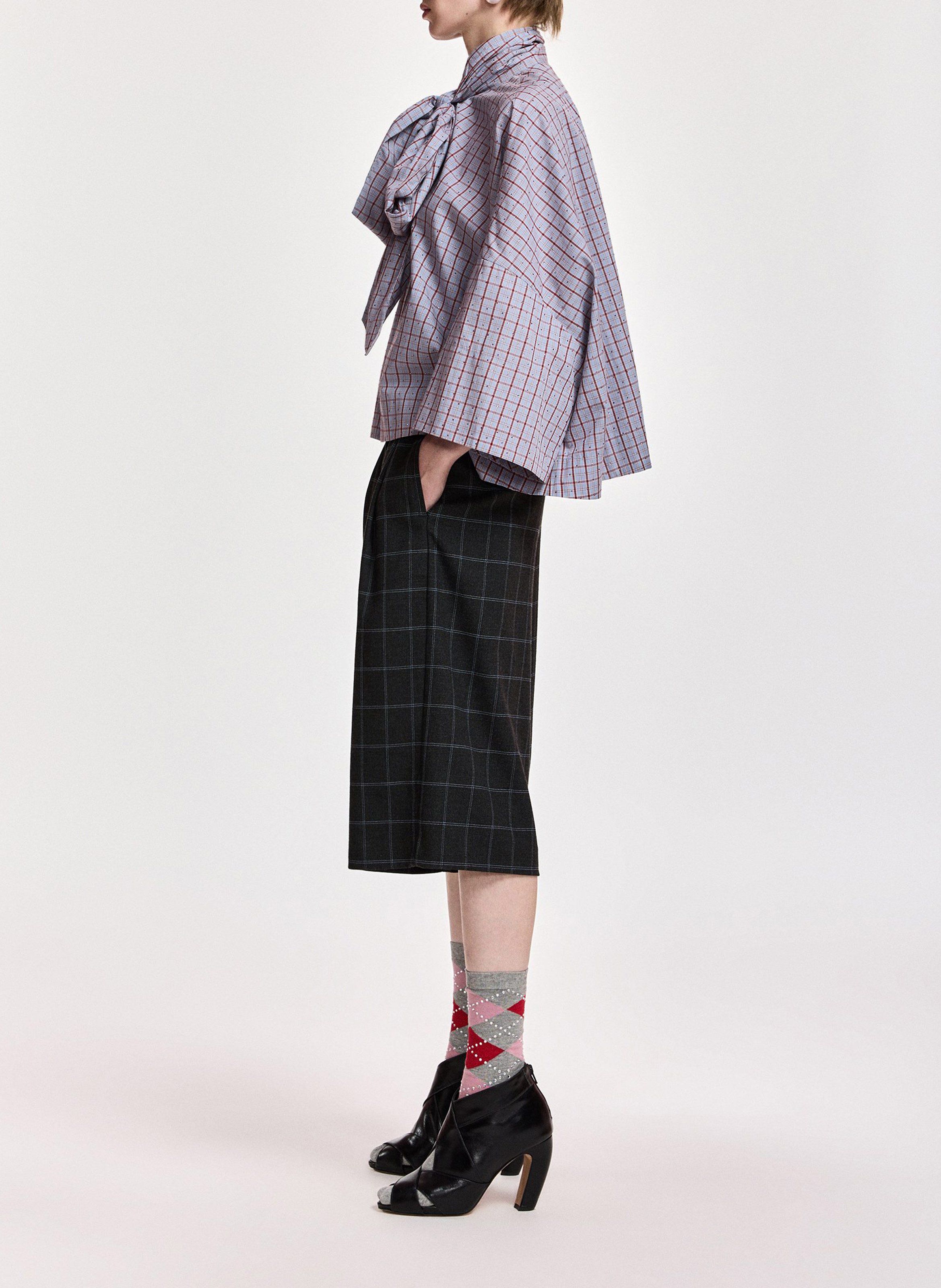 Oversize cotton collar lavallière top | Blue ESSENTIEL ANTWERP Women