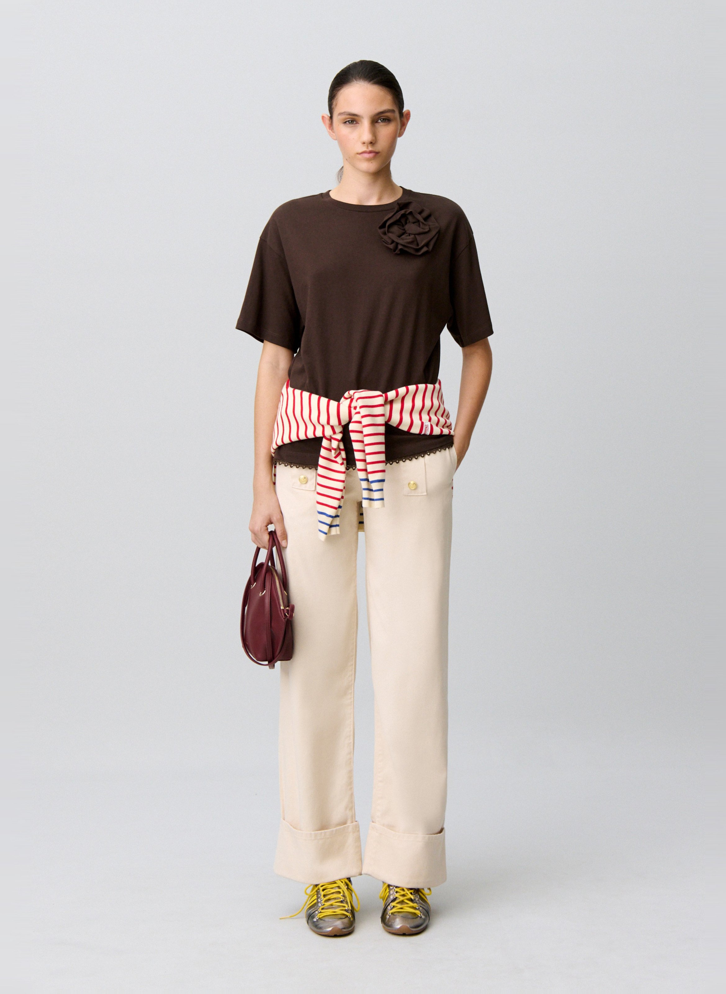 Tee-shirt oversize col rond en coton CLAUDIE PIERLOT Marron