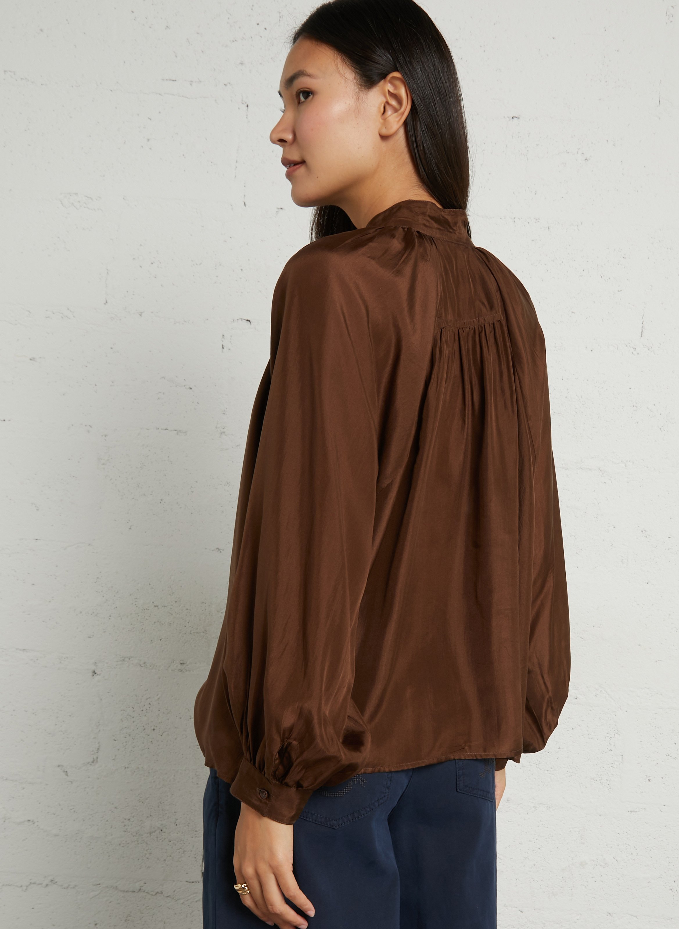 Baumwollbluse mit Stehkragen BELLEPIECE Braun