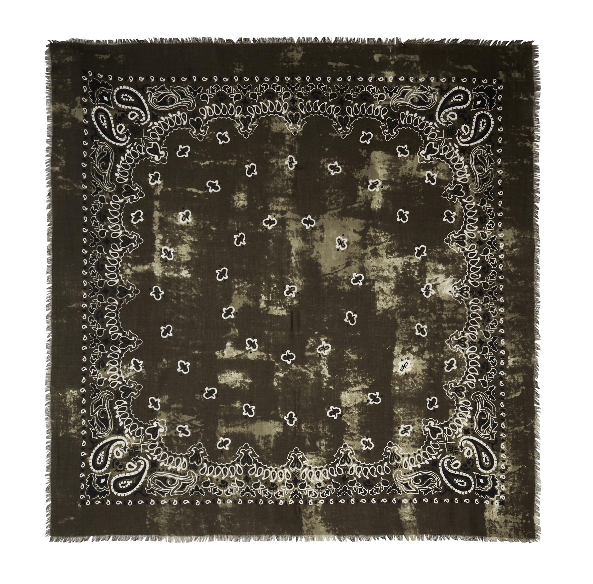 Printed wool scarf with fringes DESTIN Green