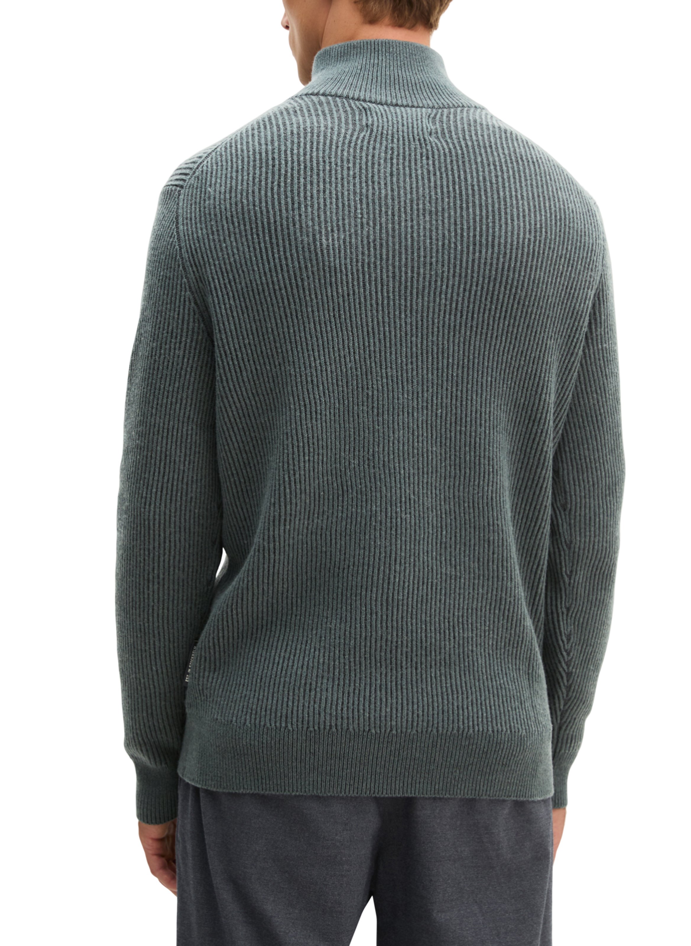 Cotton-blend zip-neck sweater | Grey MARC O'POLO Men