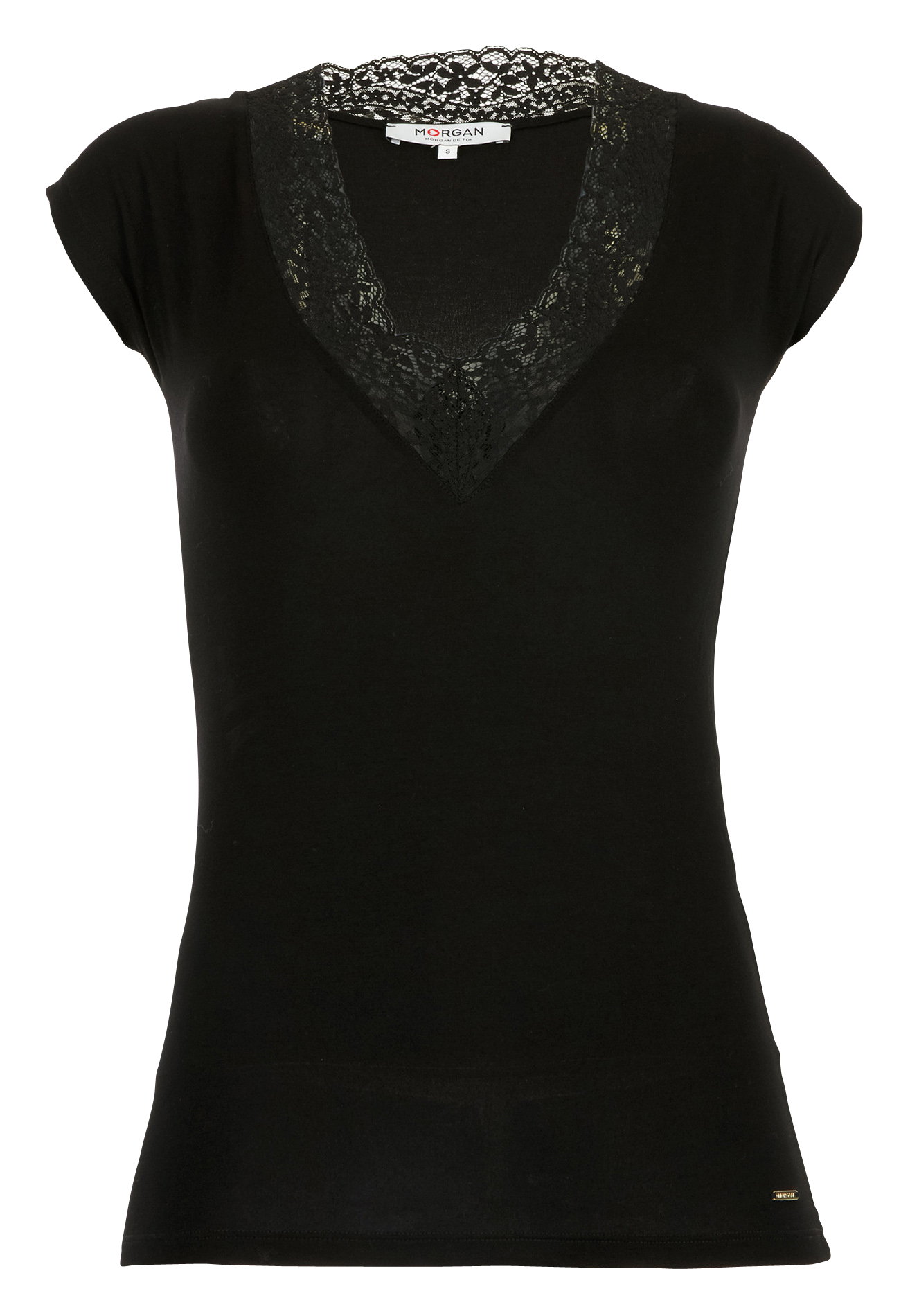 Tee-shirt col V en dentelle MORGAN Noir
