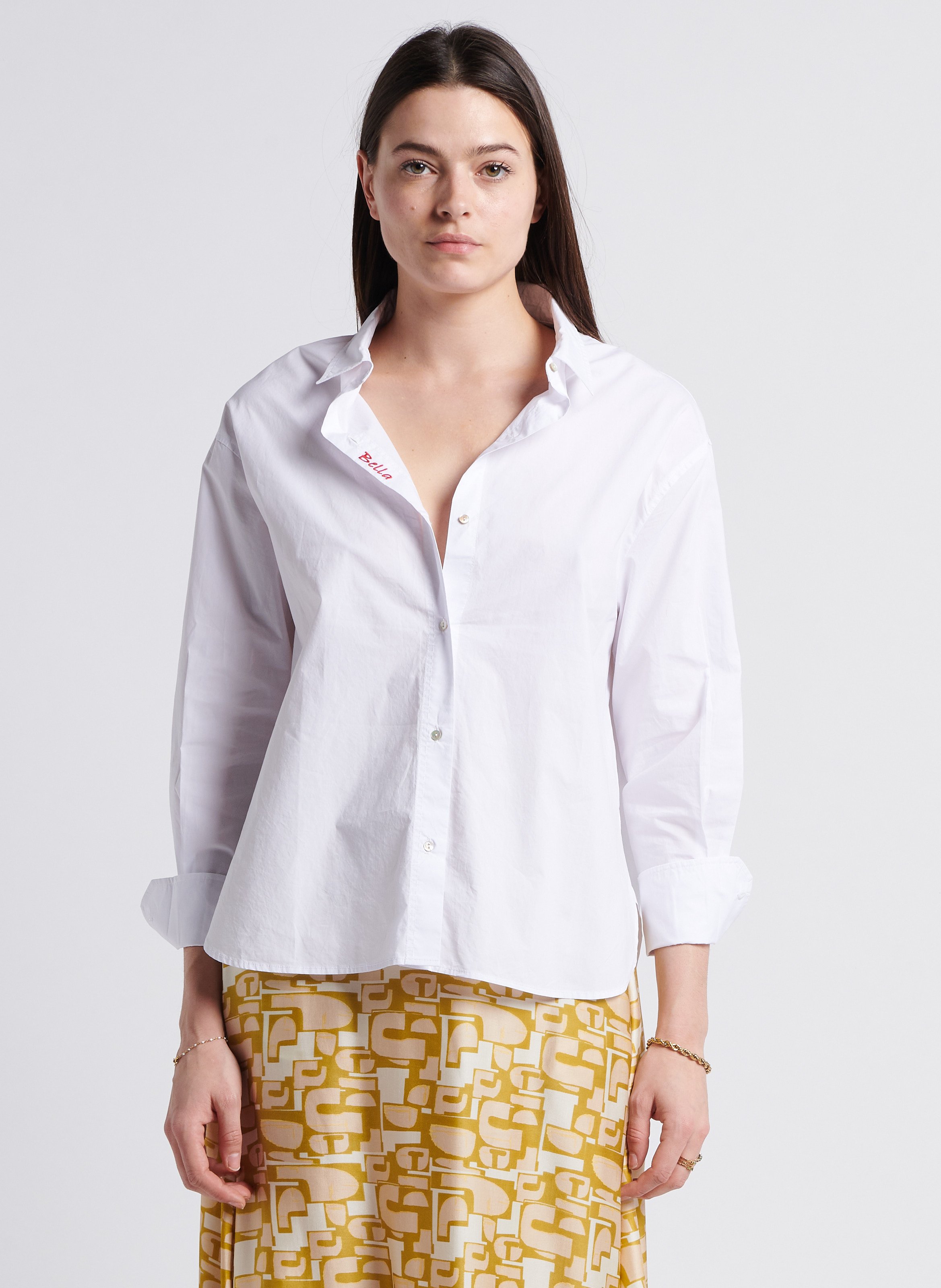 Embroidered straight-cut cotton poplin shirt BELLA JONES