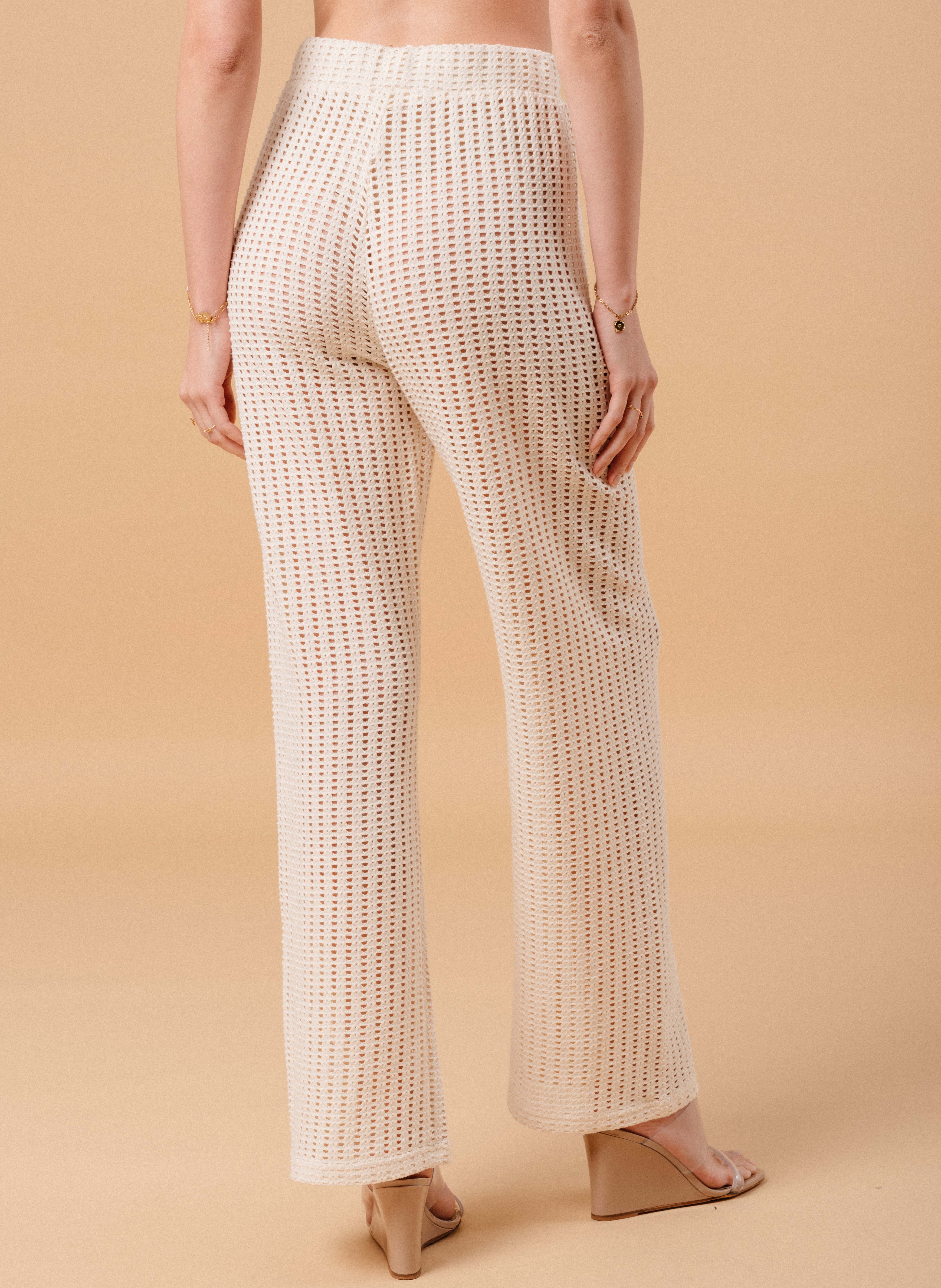 Flared cut openwork stretch cotton trousers GRACE ET MILA Beige