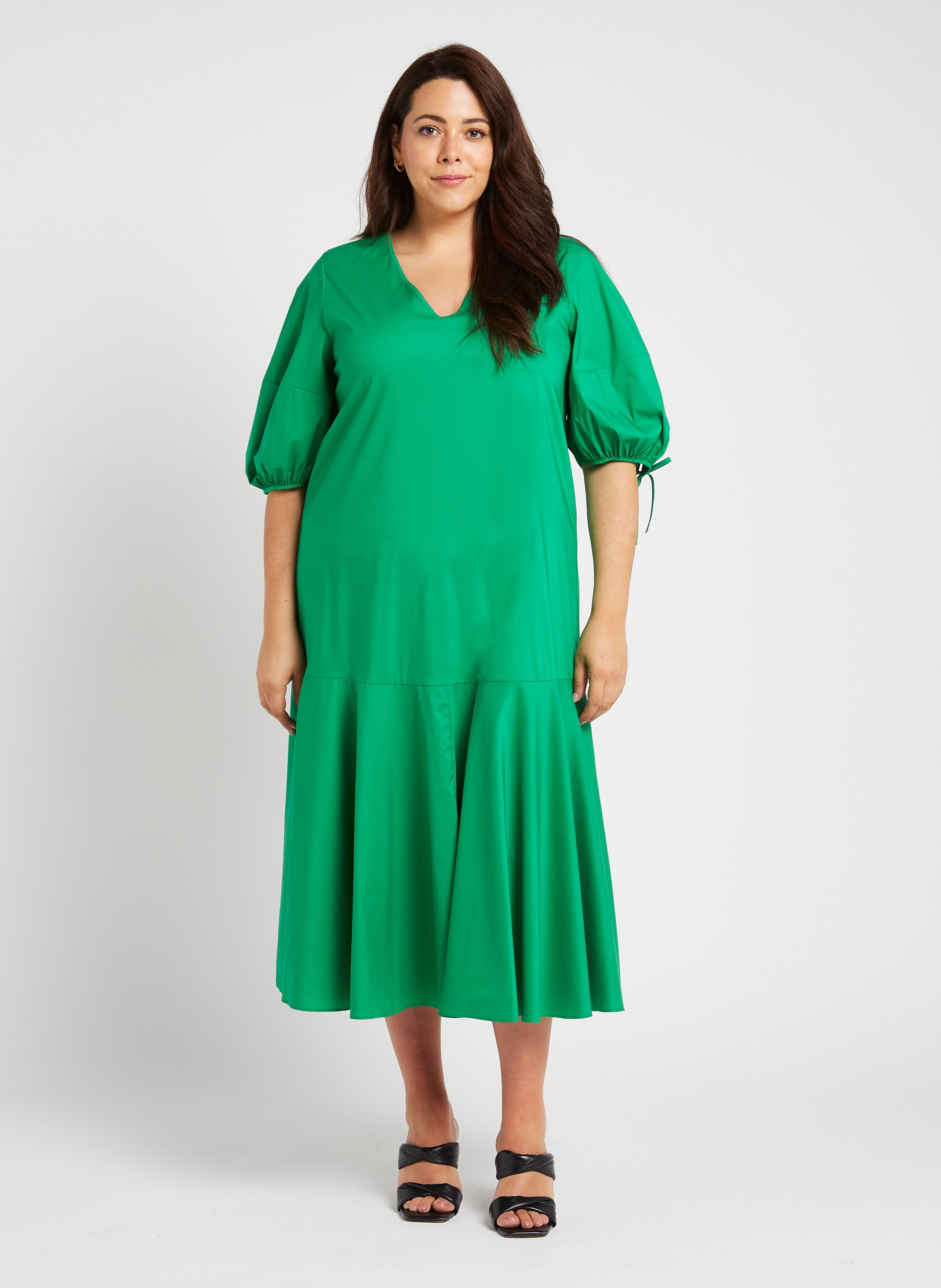 Gerade geschnittenes Maxikleid aus Baumwoll-Mix mit V-Ausschnitt PERSONA by Marina Rinaldi