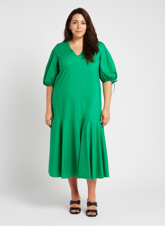 Long straight cotton-Blend v-Neck dress Green Persona by marina rinaldi - Women | Place des Tendances Long straight cotton-Blend v-Neck dress Green Persona by marina rinaldi - Women | Place des Tendances
