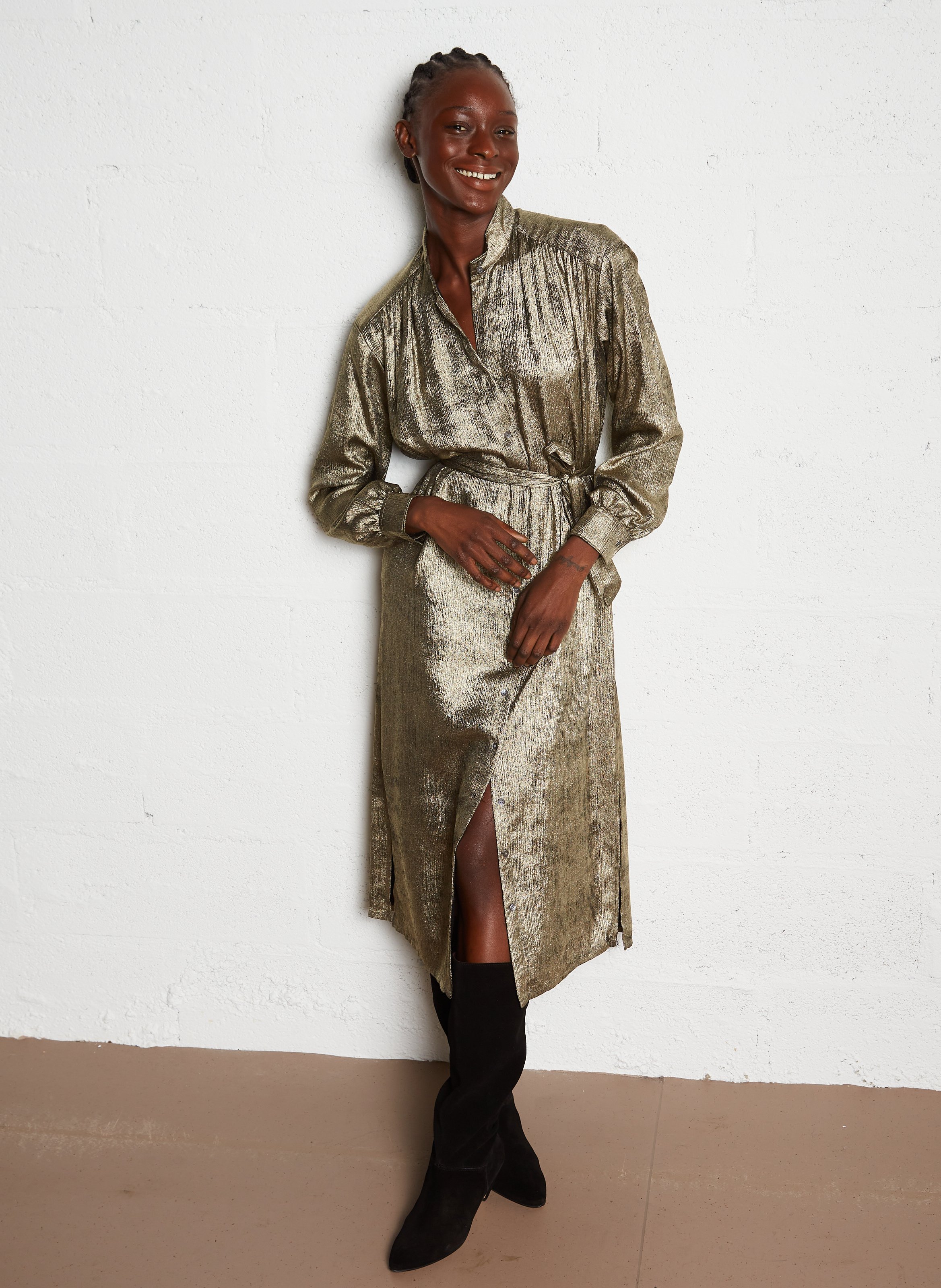Long high-neck metallic dress HARTFORD Golden