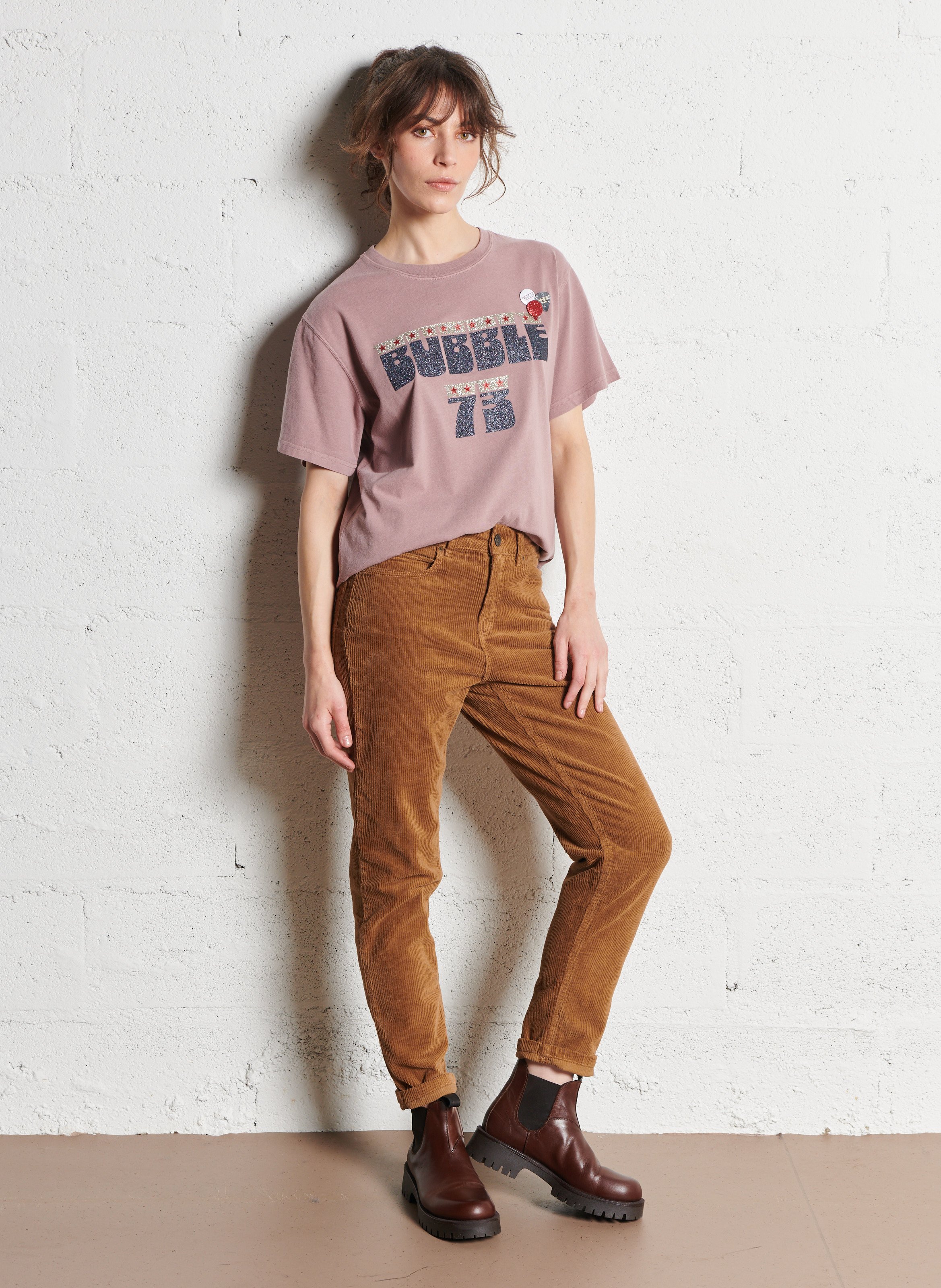 Pantalon droit velours côtelé en coton stretch  SUD EXPRESS Beige