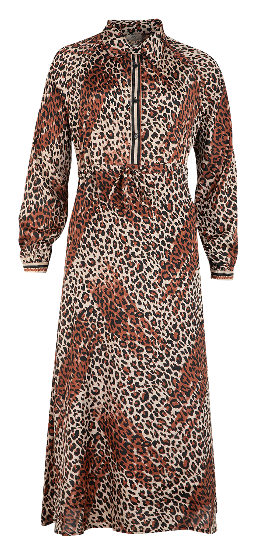 Leopard print shirt collar midi dress AN'GE Brown