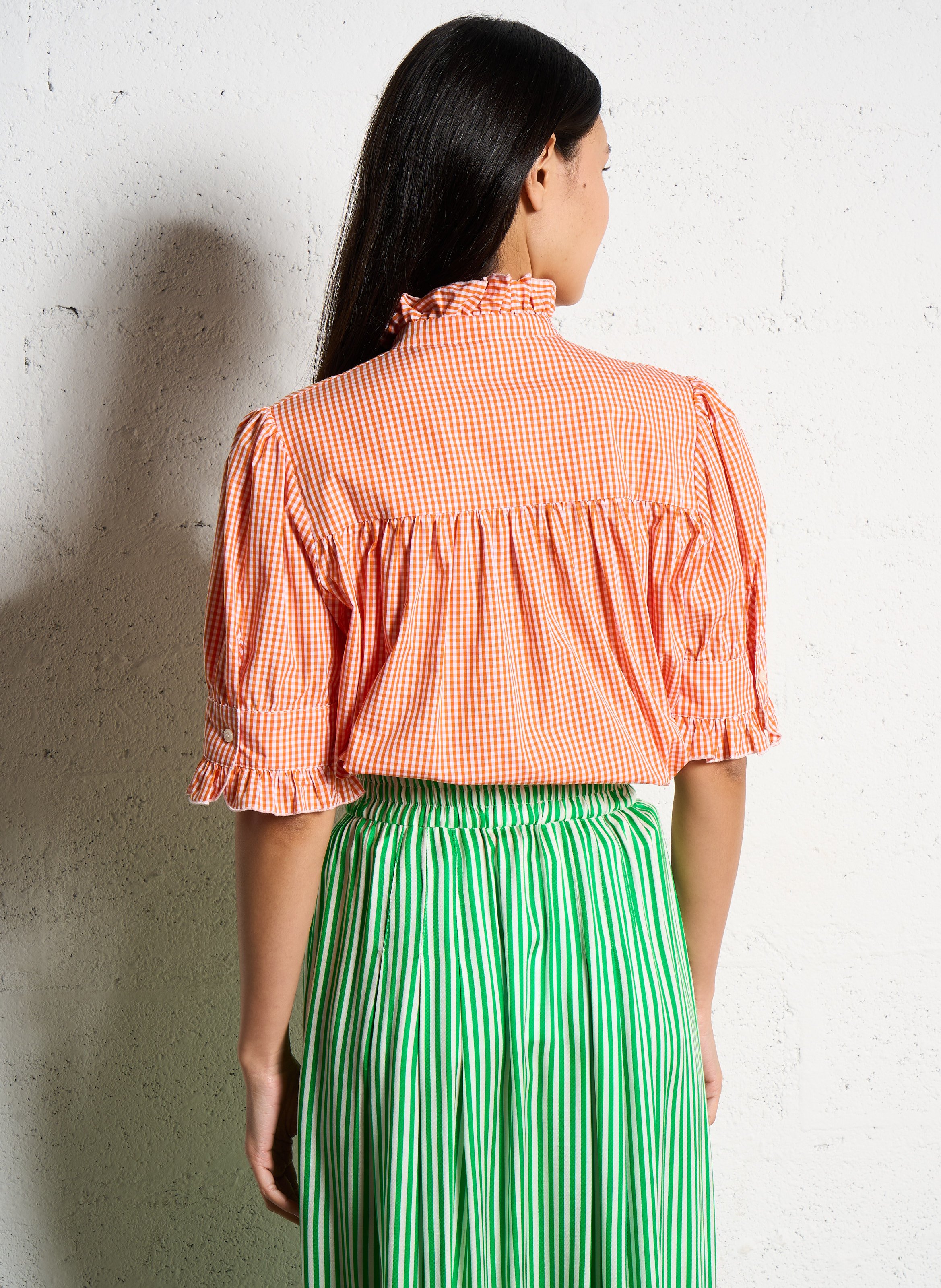 Geruite katoenen popeline top met rechte pasvorm SUZIE WINKLE Oranje