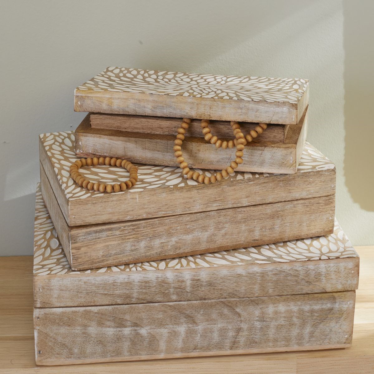 Set of 3 wooden boxes FACTORY Beige