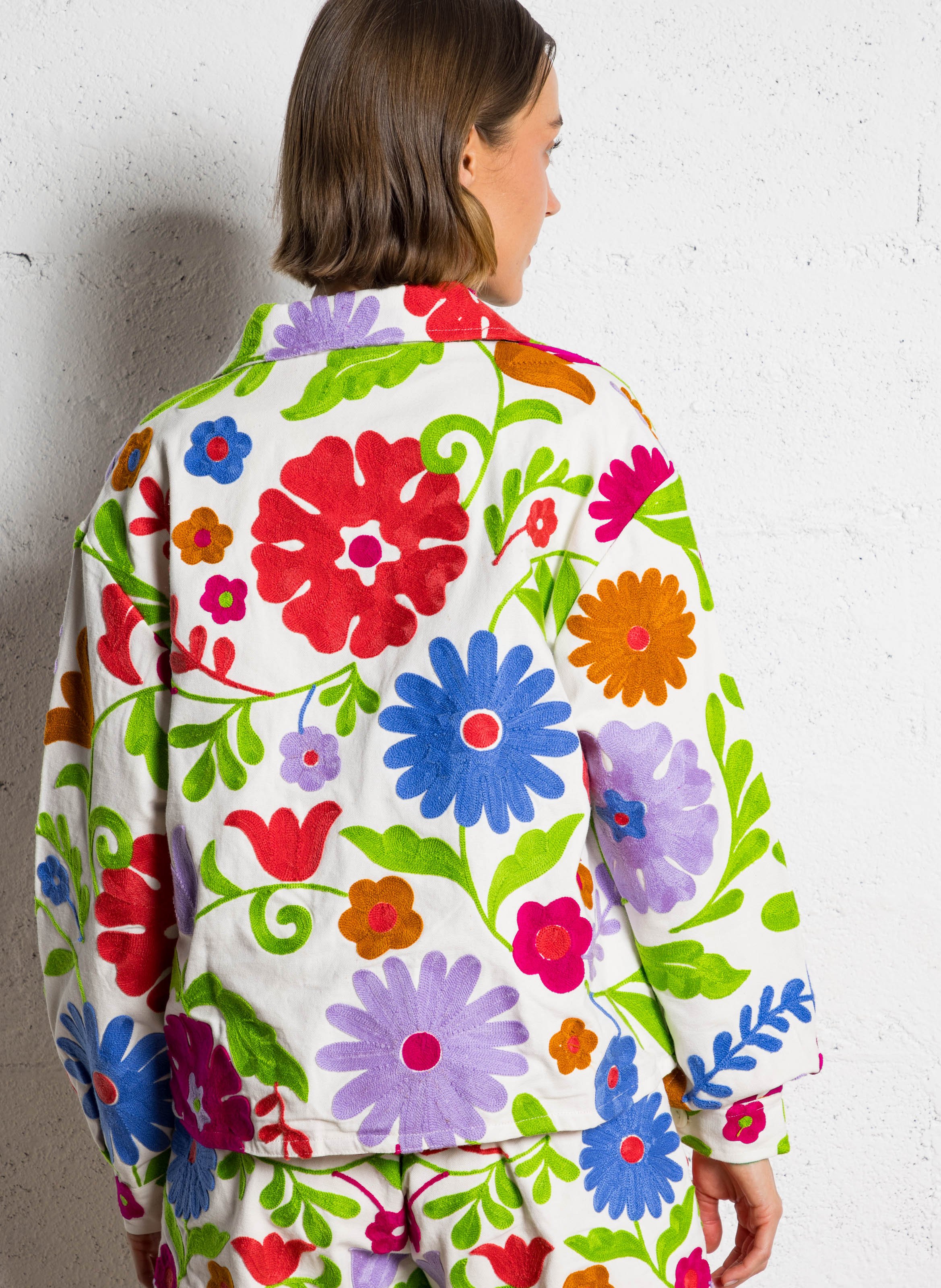 Veste col classique en coton Multicolore