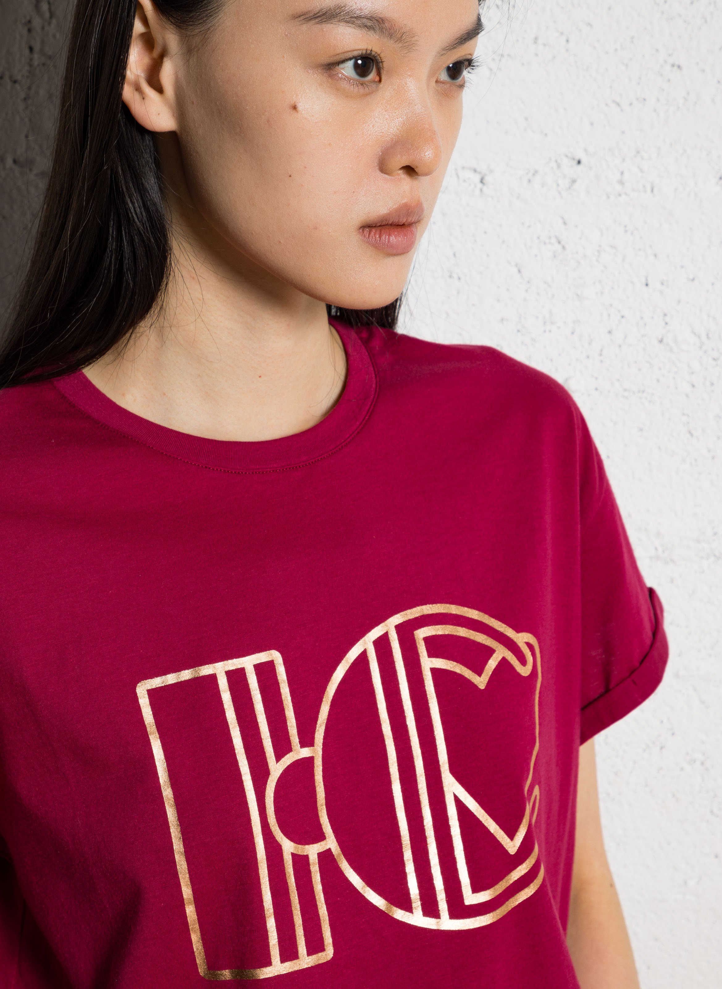 T-shirt dritta scollo tondo serigrafata in cotone I CODE Rosa