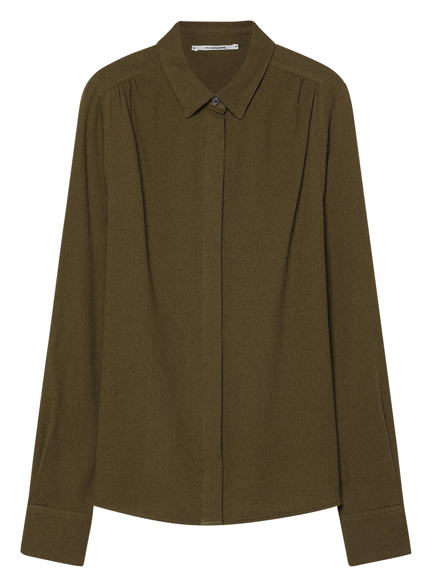 Chemise col classique en coton et en laine mélangés  POMANDERE Kaki