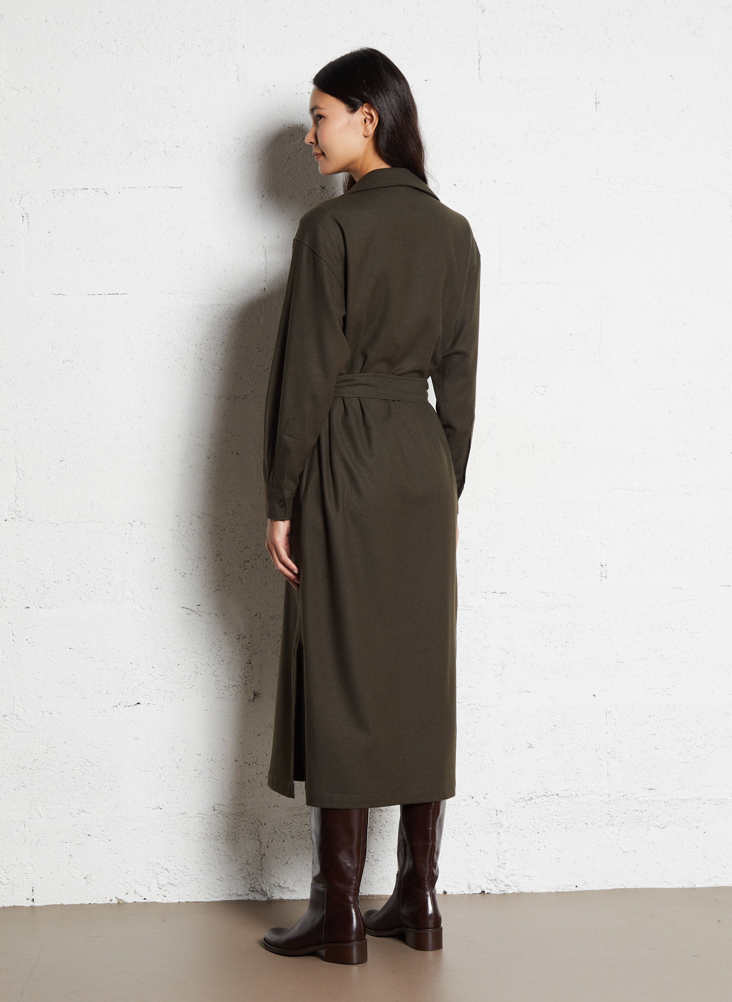 Robe midi col v à revers DIEGA Marron