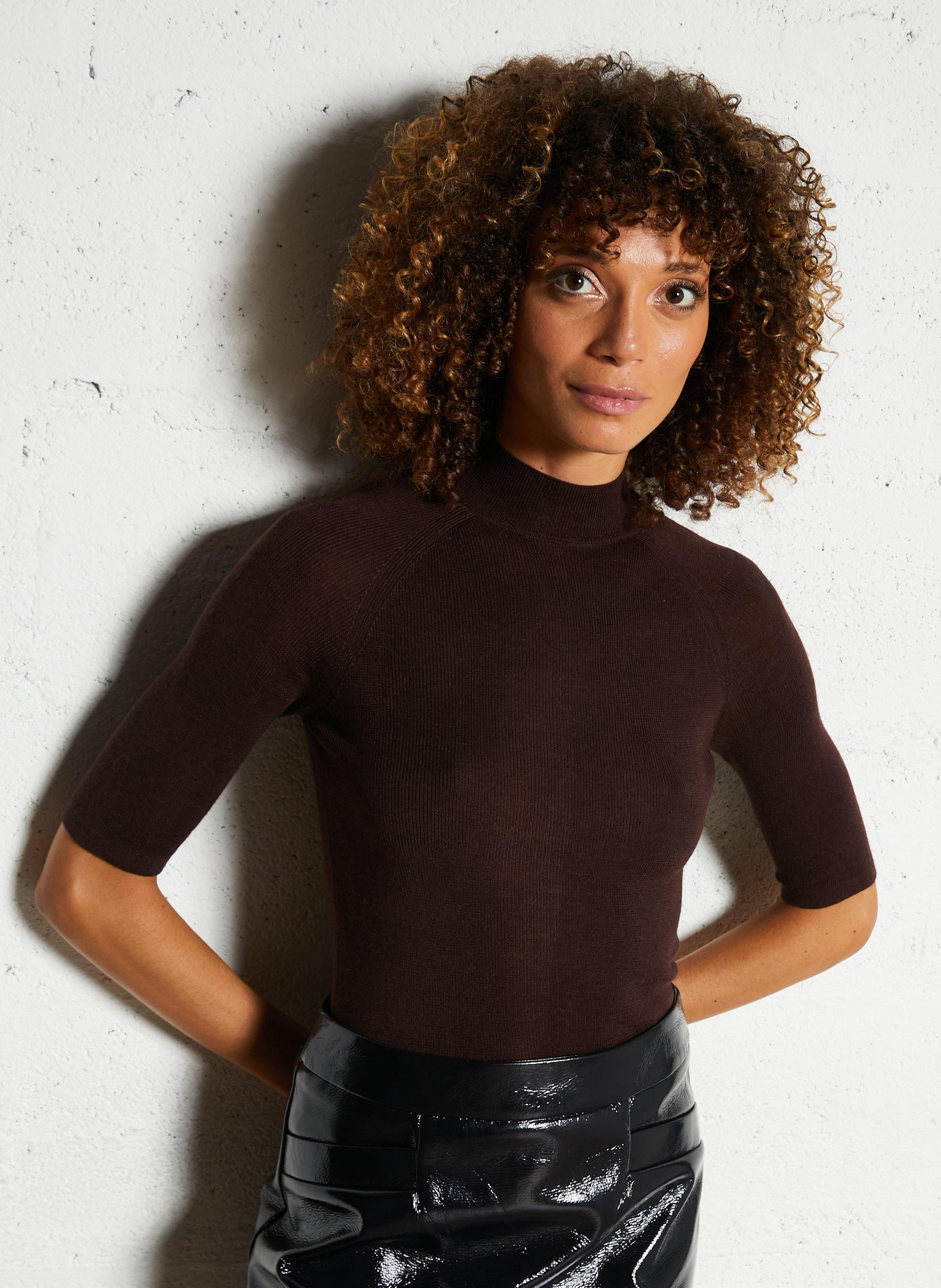 Pull droit col montant en laine mérinos et soie MAJESTIC FILATURES