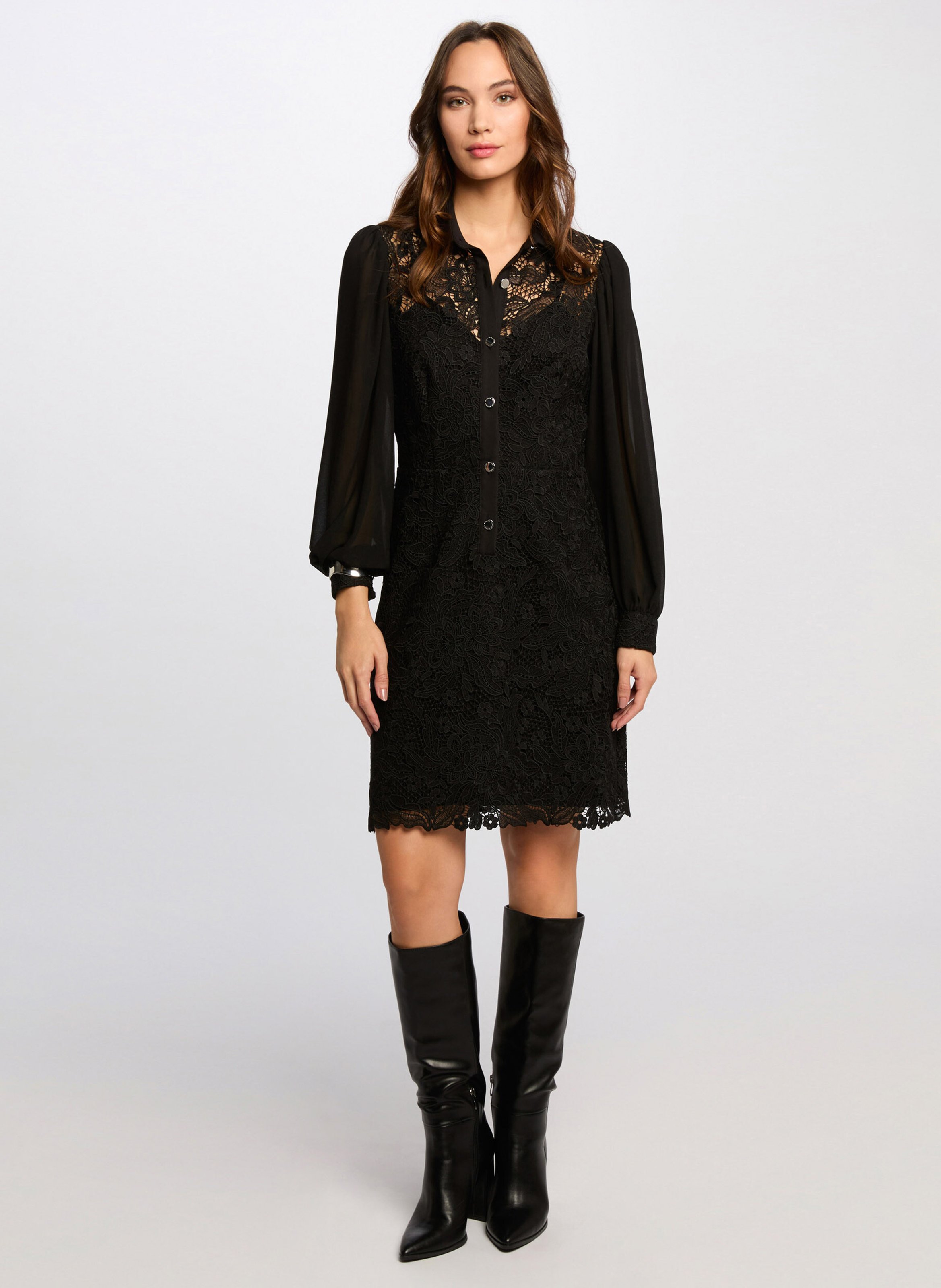 Robe courte col classique en dentelle MORGAN Noir