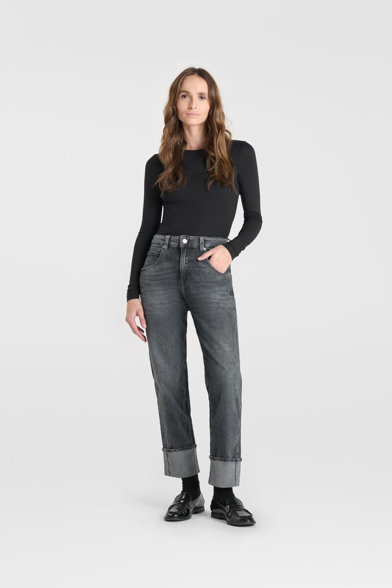 Loose, oversized girlfriend high-waisted jeans, length 34 LE TEMPS DES CERISES Grey