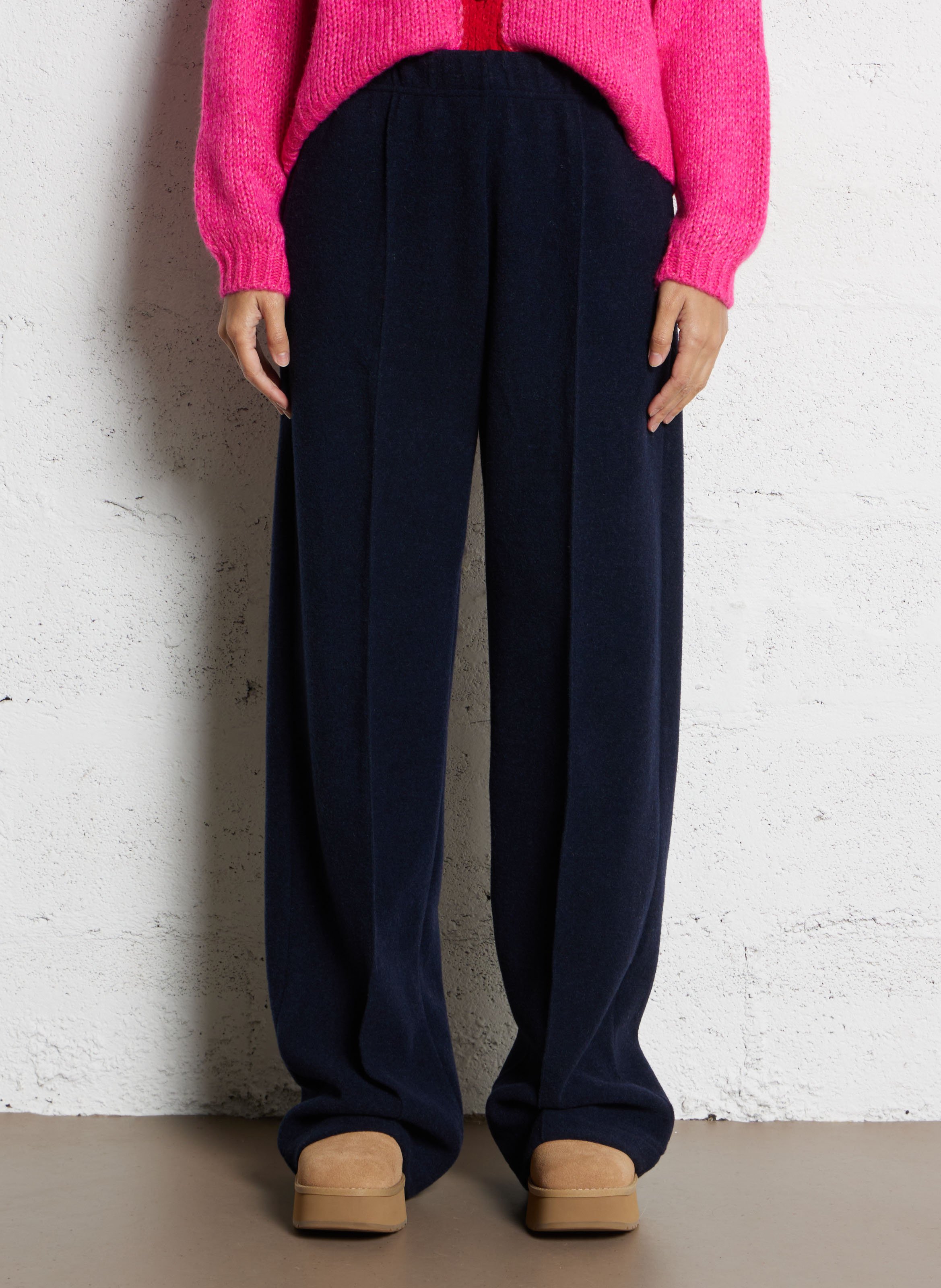 Pantalon large en laine mélangée BENSIMON Bleu