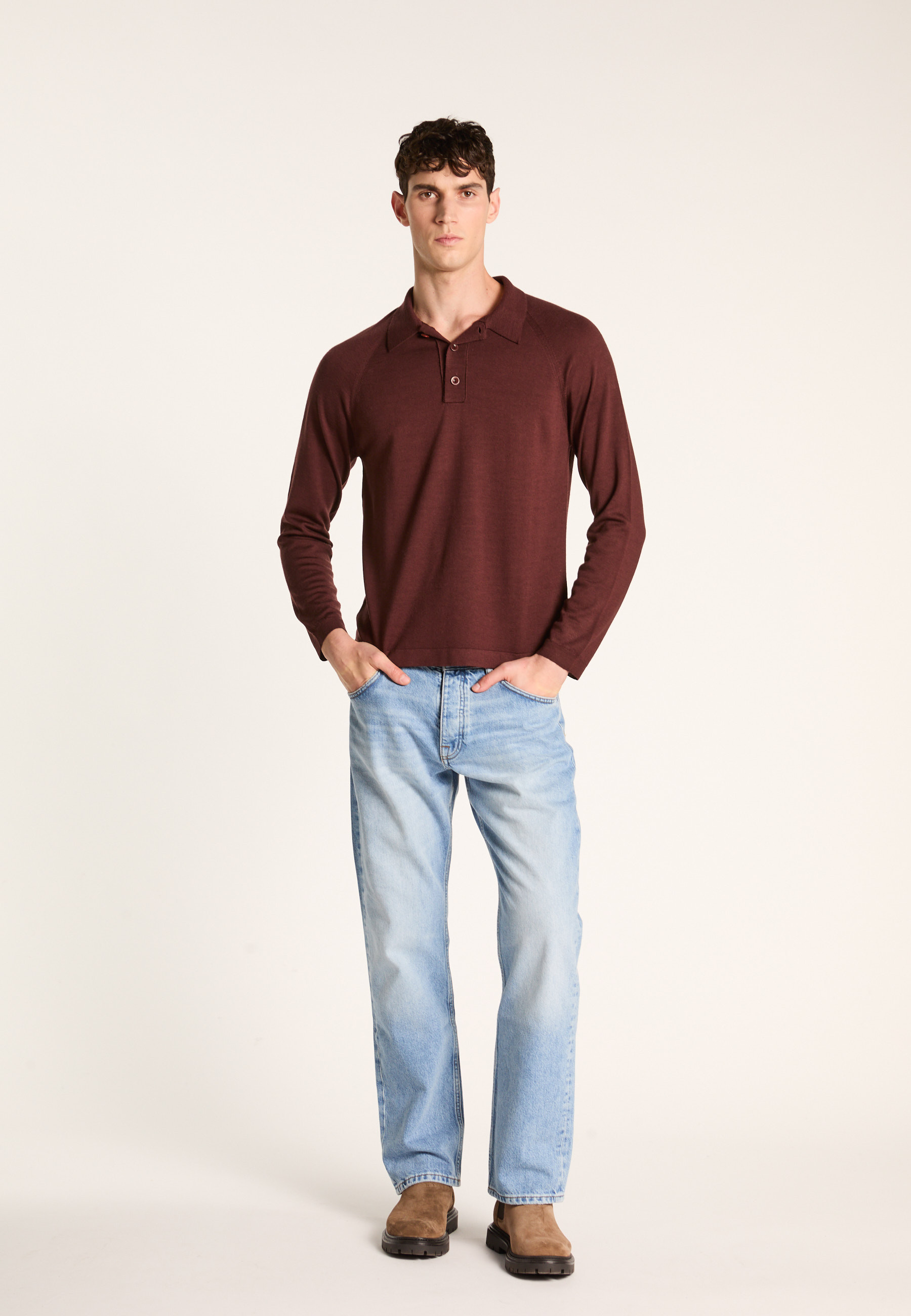 Long-sleeve Merino wool polo MAISON MONTAGUT