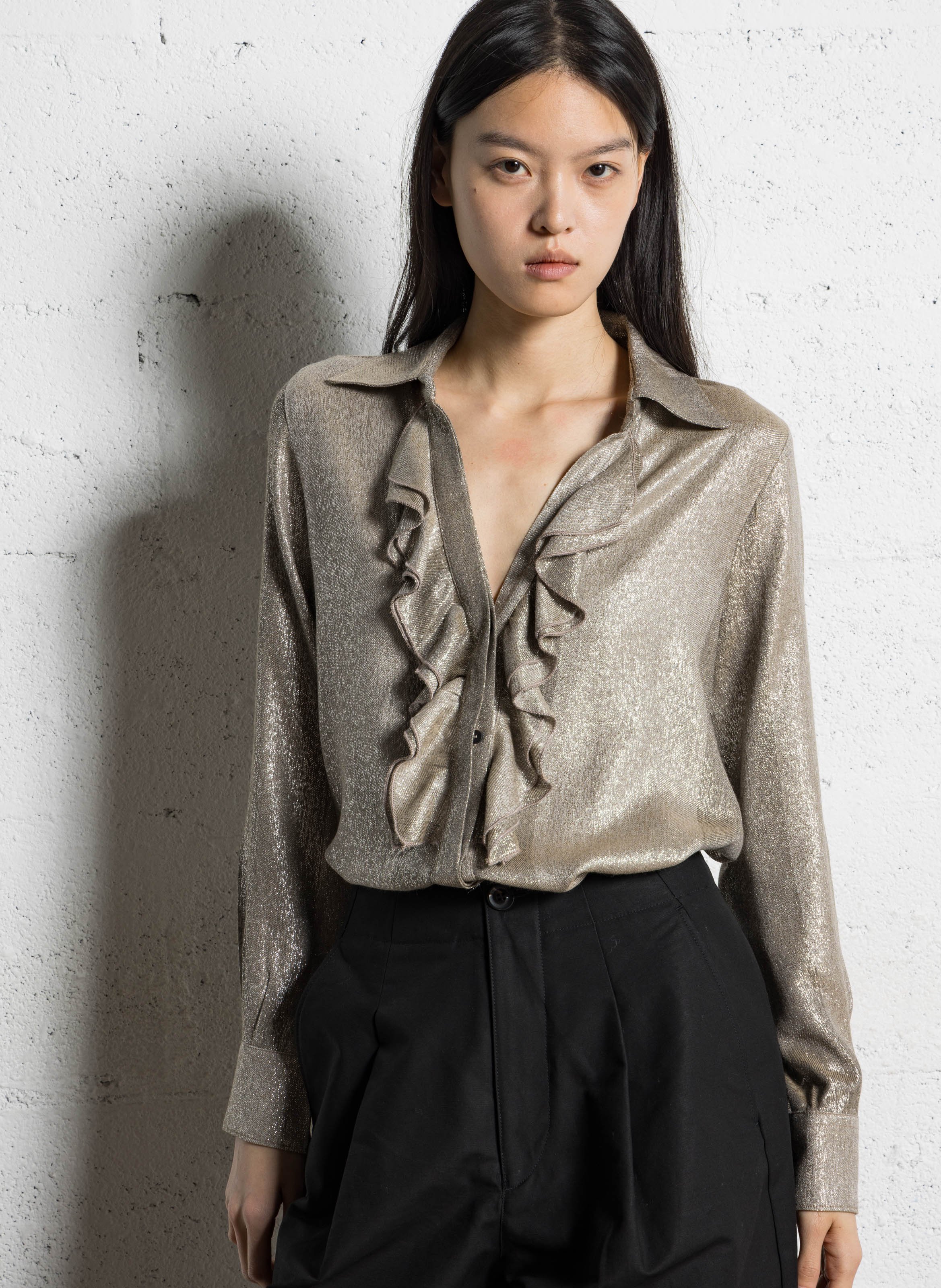 Chemise droite col V pailleté DIEGA Marron