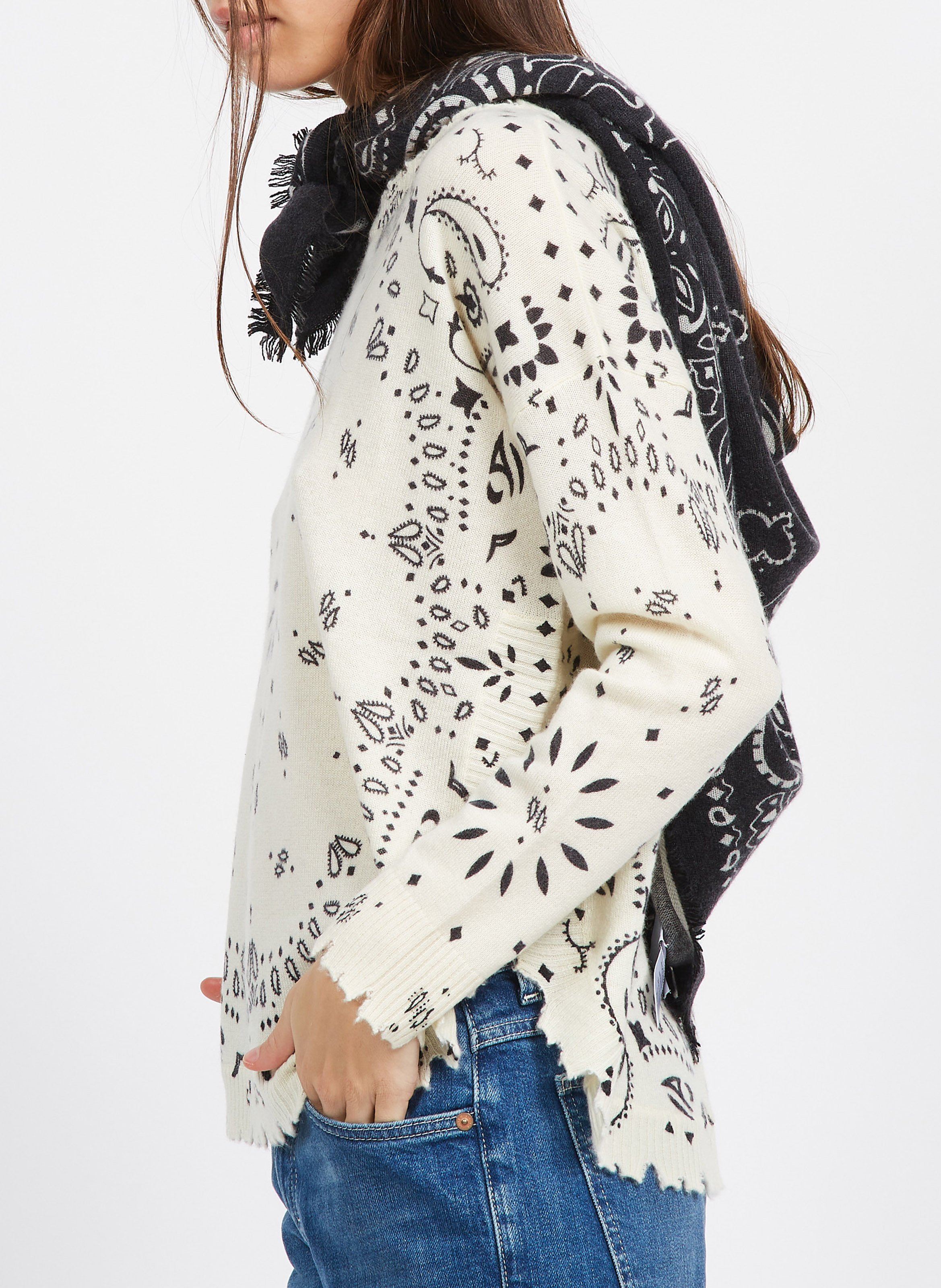 Echarpe en cachemire à imprimé KUJTEN Noir